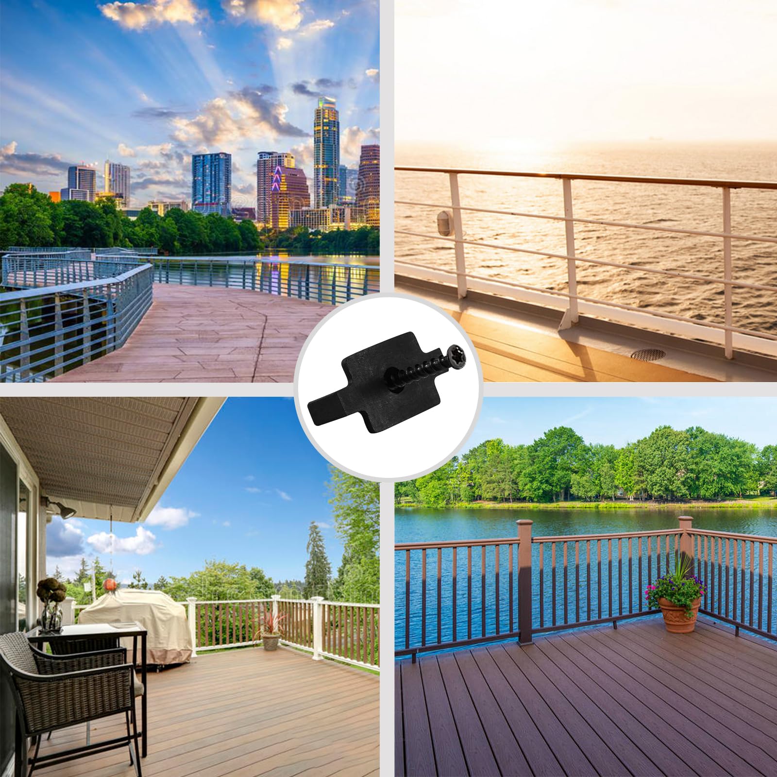 **Universal 304 Stainless Steel Hidden Deck Fasteners & Composite Decking Clips Kit – 100 Plastic T Clips per Box (Covers 55 SQ.FT) – Ideal for Secure & Aesthetic Composite Decking Installation**    *(Use Case: Perfect for DIY deck projects, professional installations, and ensuring a clean, splinter-free surface for outdoor decks, patios, and poolside areas.)*