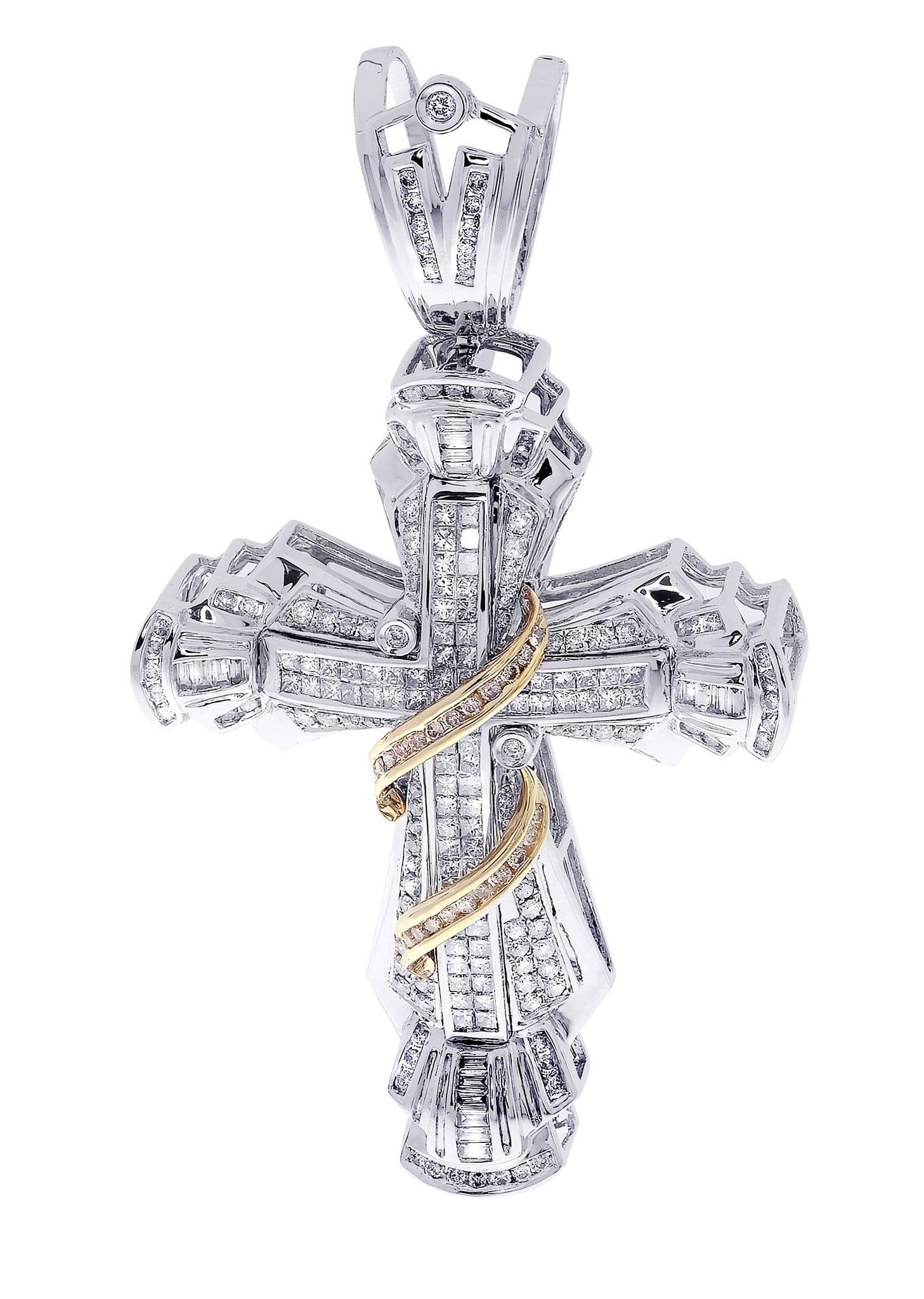 3.3 Carat Diamond Cross Pendant Necklace - 23.19 Grams Solid Gold Religious Jewelry for Women - Perfect for Church, Weddings & Special Occasions
