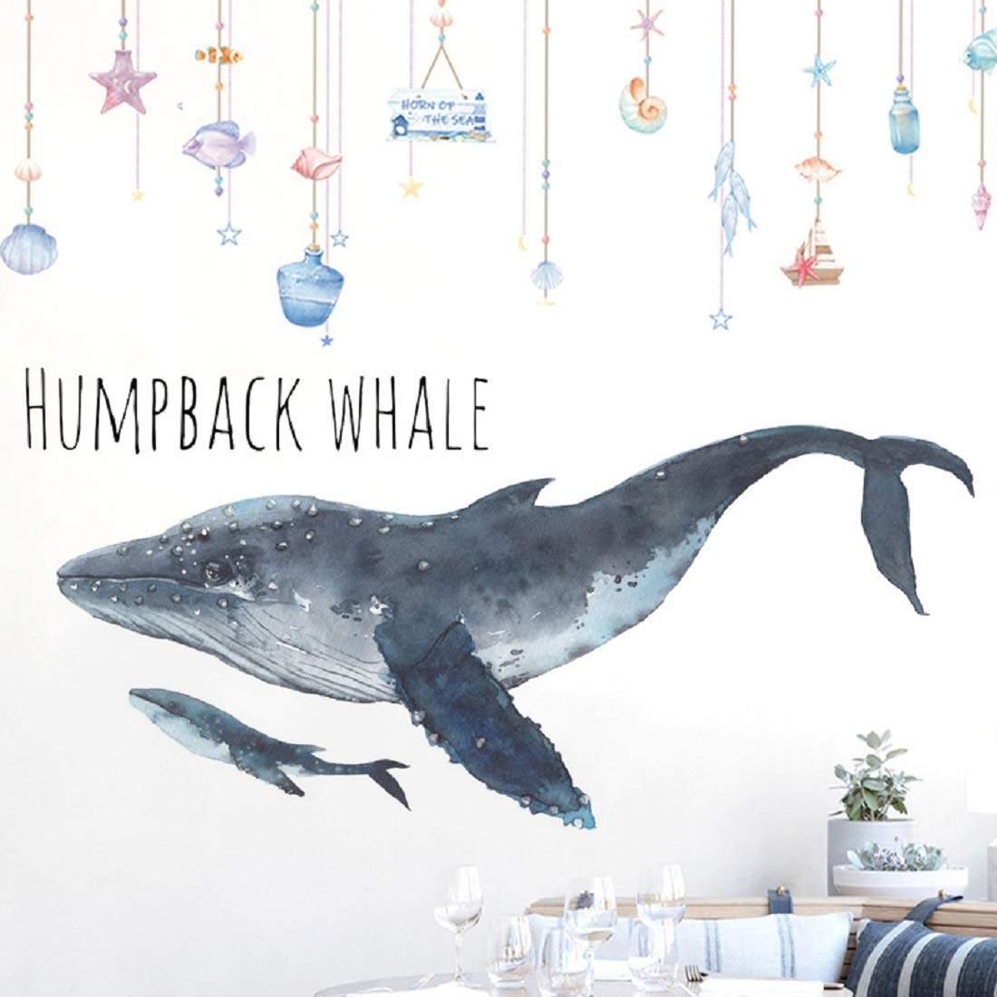 Humpback Whale Wall Decals - Marine Animal Stickers, Peel and Stick Art Mural Decor for Home, Office, Dorm, Party & Nursery - Perfect for Kids' Rooms, Ocean-Themed Decor & DIY Wall Art Projects