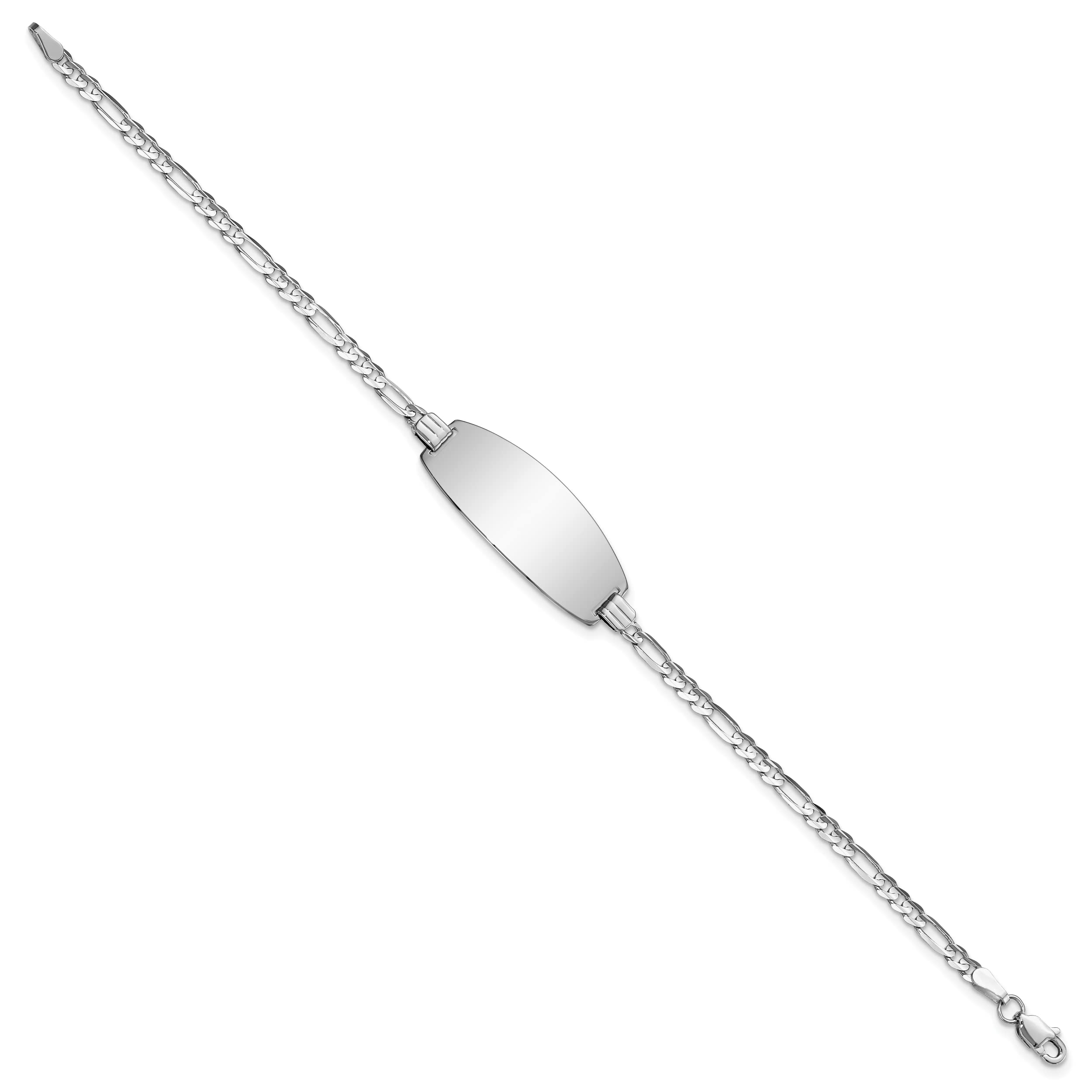 14K White Gold Oval Figaro ID Bracelet & Anklet Chain - 7