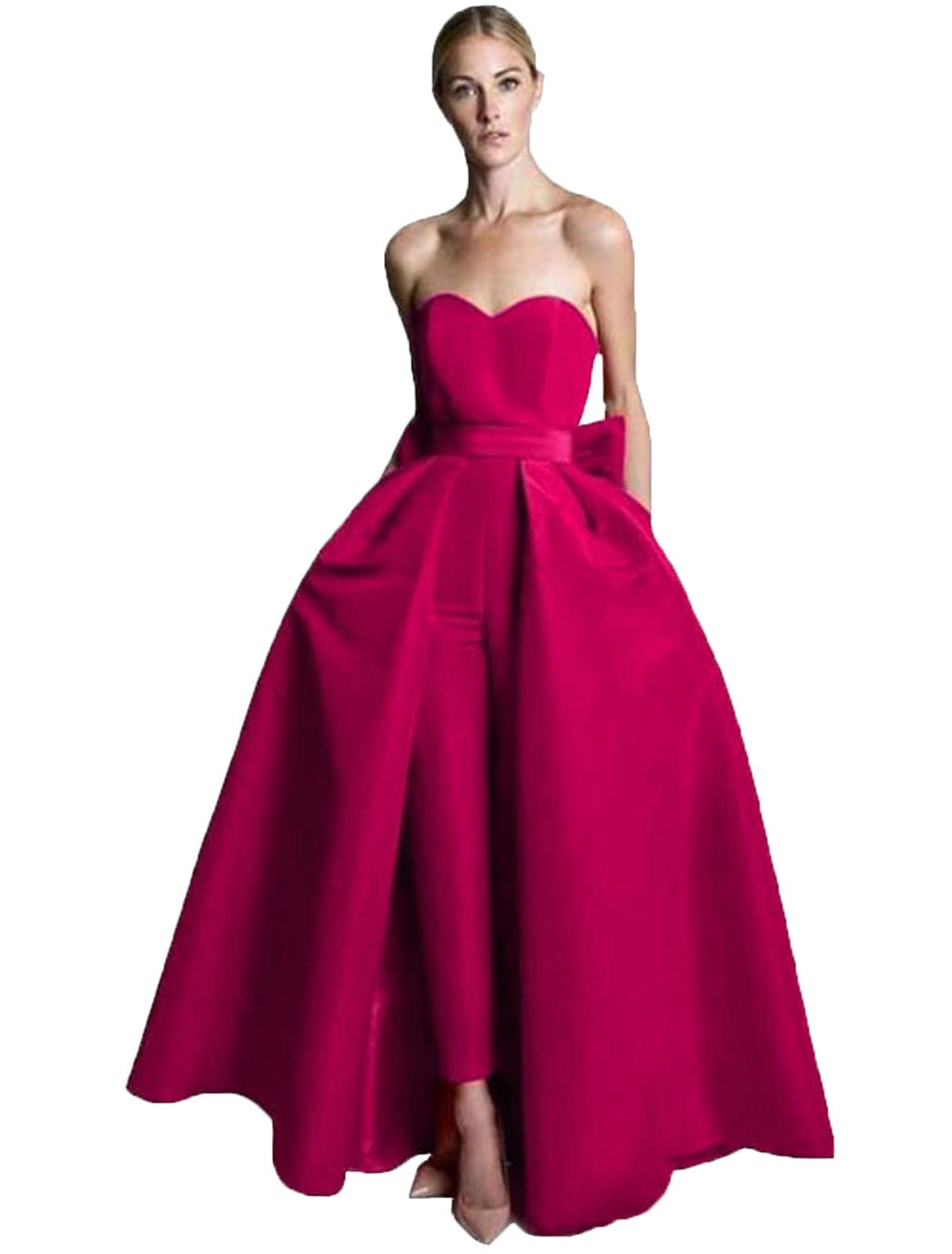 VeraQueen Women's Sweetheart Neck Jumpsuit with Detachable Skirt - Elegant Prom Dress & Evening Gown in Hot Pink - Perfect for Formal Events, Parties & Special Occasions