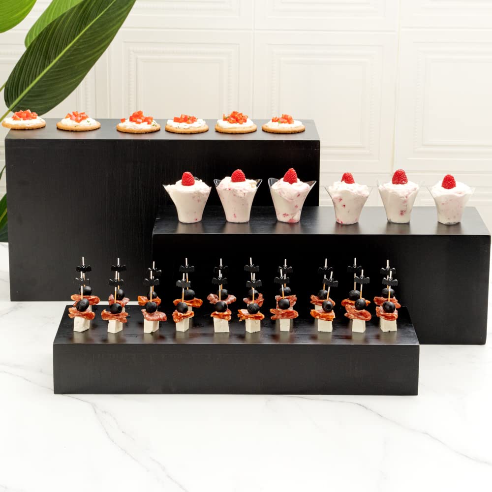 20.5 x 7 x 11 Inch Black Bamboo Food Display Riser - Wooden Bakery Stand for Cupcakes, Candy & Desserts | Perfect for Retail Stores, Catering Events & Buffet Displays | Durable Restaurantware for Showcasing Treats
