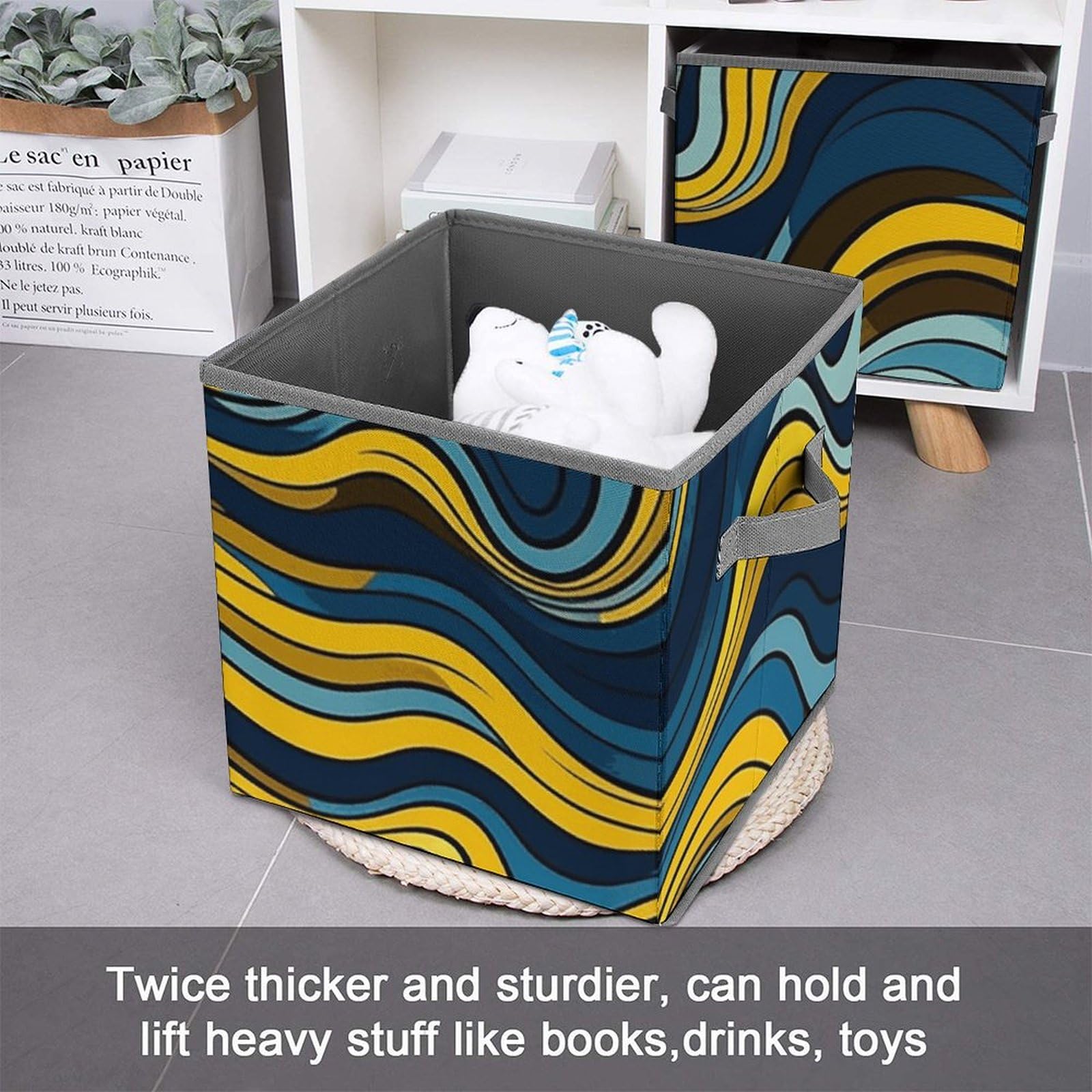 Wave Pattern Foldable Storage Cubes with Handles - Closet Organizer Bins for Cabinet, Shelf & Wardrobe Organization | Perfect for Bedroom, Kids Room & Office Storage