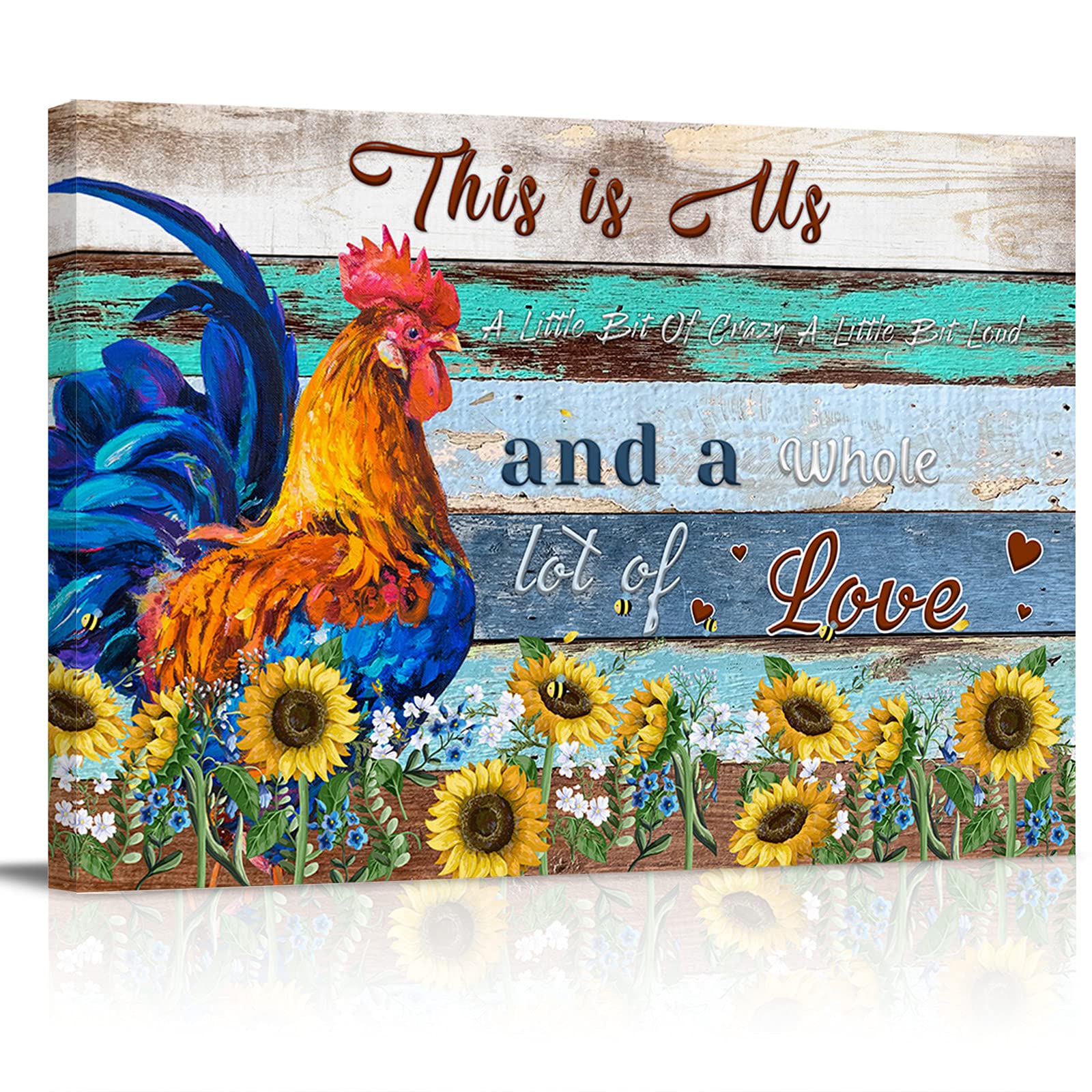 Rustic Canvas Wall Art Painting - Farm Animal Chicken & Sunflower Oil Paintings on Wood Plank with Inspirational Quotes | Ready to Hang Home Decor for Living Room, Bedroom & Office | Perfect for Farmhouse, Country Style & Modern Interior Design
