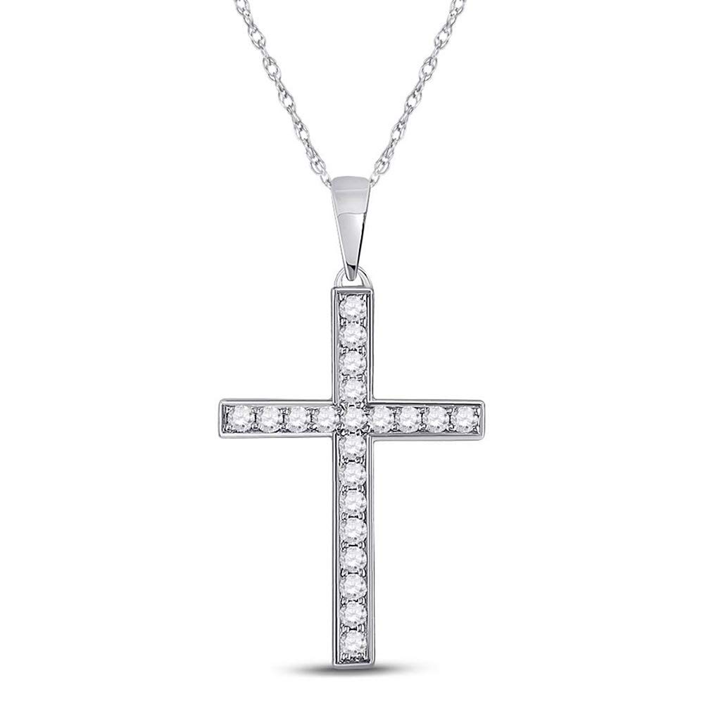 10K White Gold Women's Round Diamond Cross Pendant Necklace - 1/4 CTTW Genuine Diamond Jewelry - Perfect for Gifts, Anniversaries & Everyday Elegance