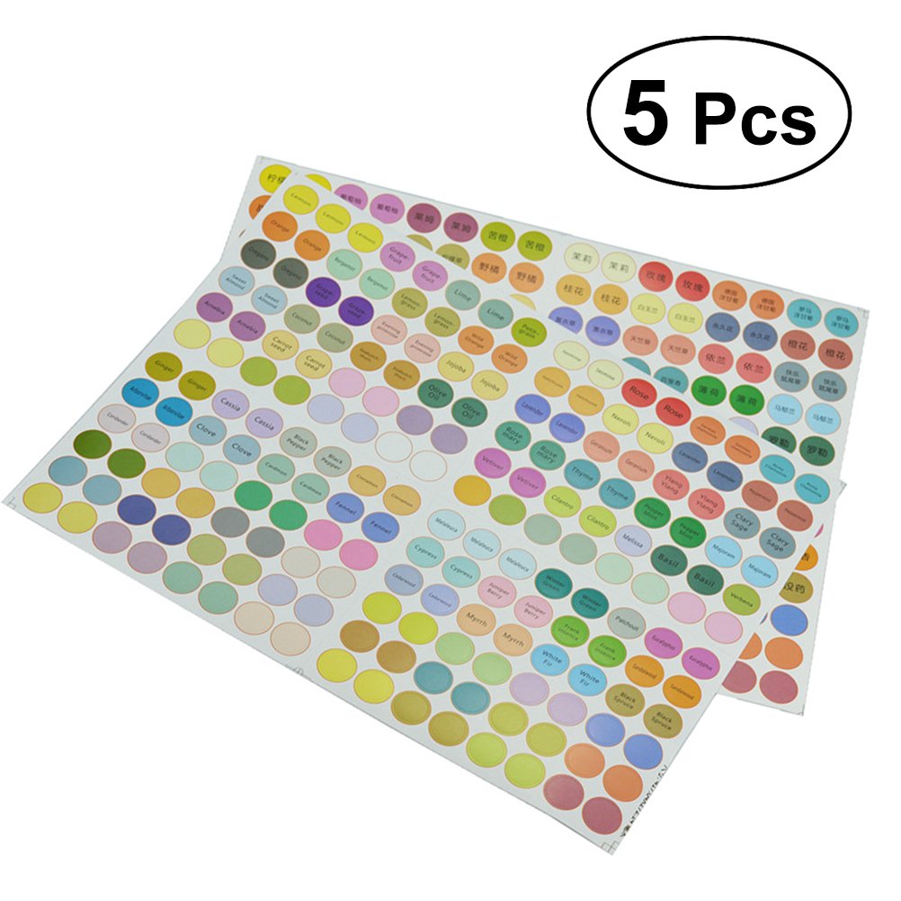 Frcool Essential Oil Labels - 5 Sheets for Bottle Caps & Jars - DIY Aromatherapy