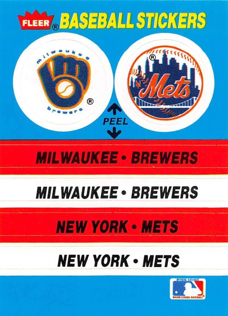 1987 Fleer Team Stickers Baseball Card #NNO Milwaukee Brewers vs New York Mets - Official MLB Trading Card Collectible for Sports Memorabilia & Fan Collections
