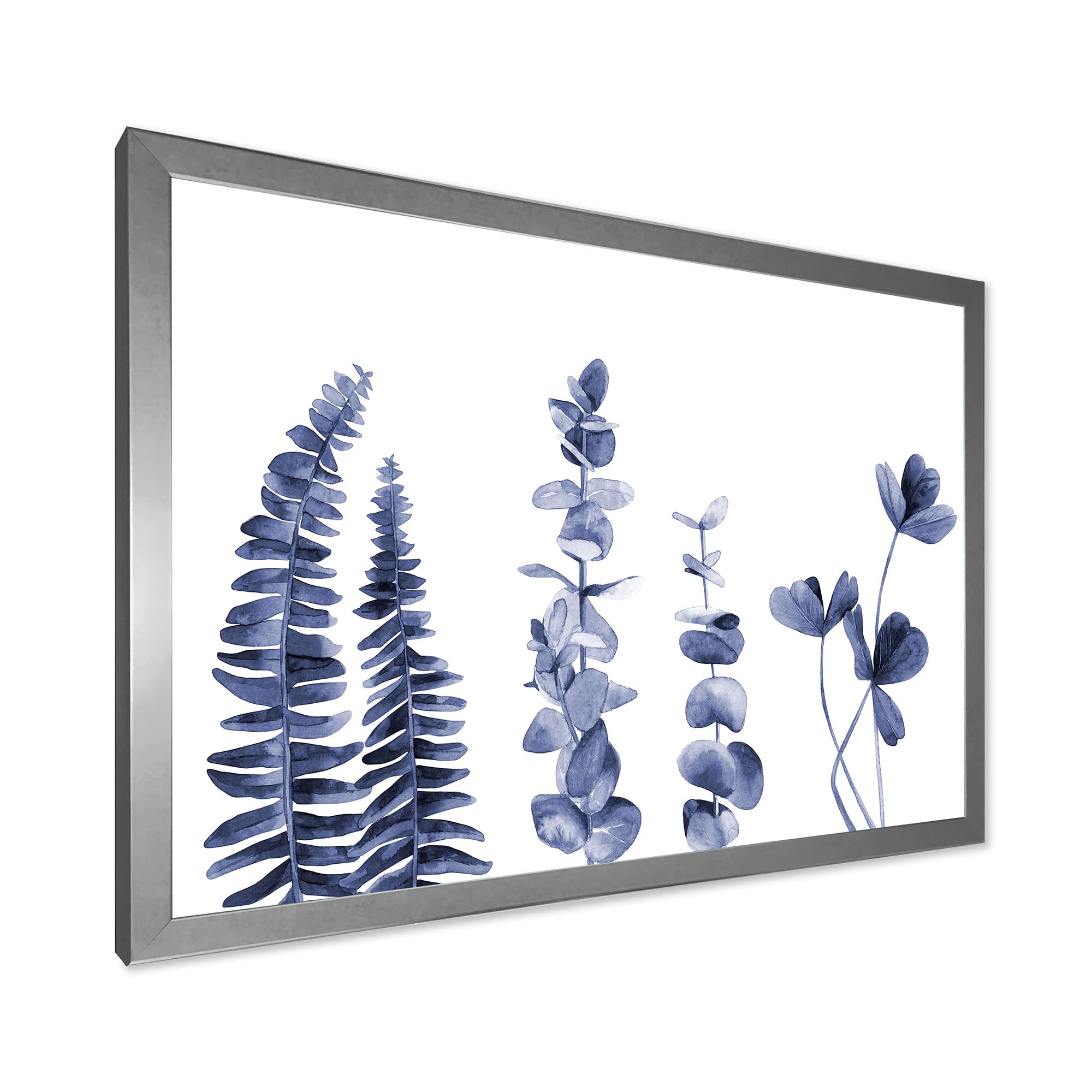 DesignQ Navy Blue Eucalyptus Traditional Framed Wall Art - Perfect for Living Room, Bedroom & Office Decor