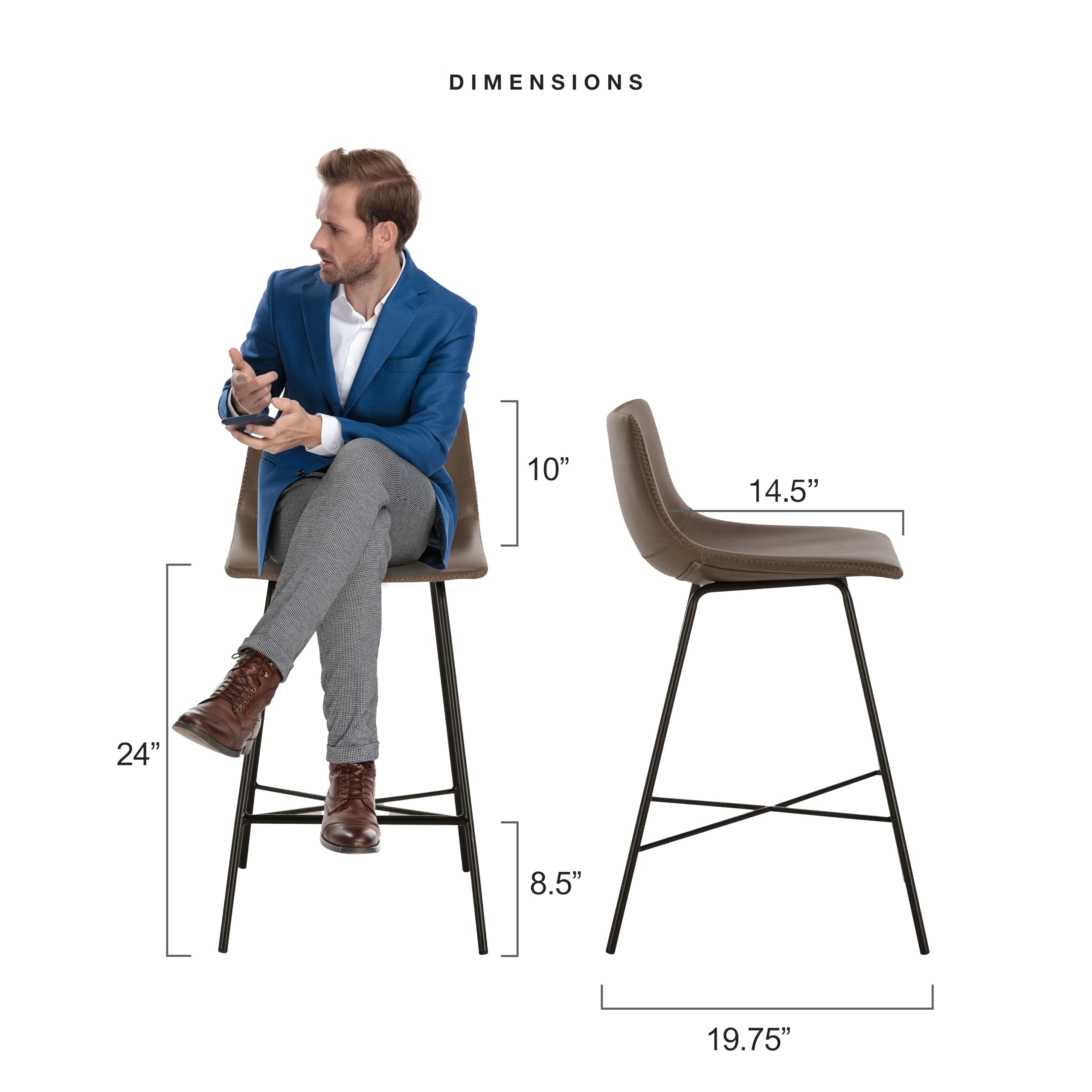 Poly and Bark 24-Inch Counter Height Bar Stools Set of 3 - Modern Kitchen Island Stools with Back Support - Comfortable Brown Bar Chairs for Kitchen, Dining & Breakfast Nook - Durable Countertop-High Stools for Home Decor - Perfect for Entertaining, Casual Dining & Small Spaces