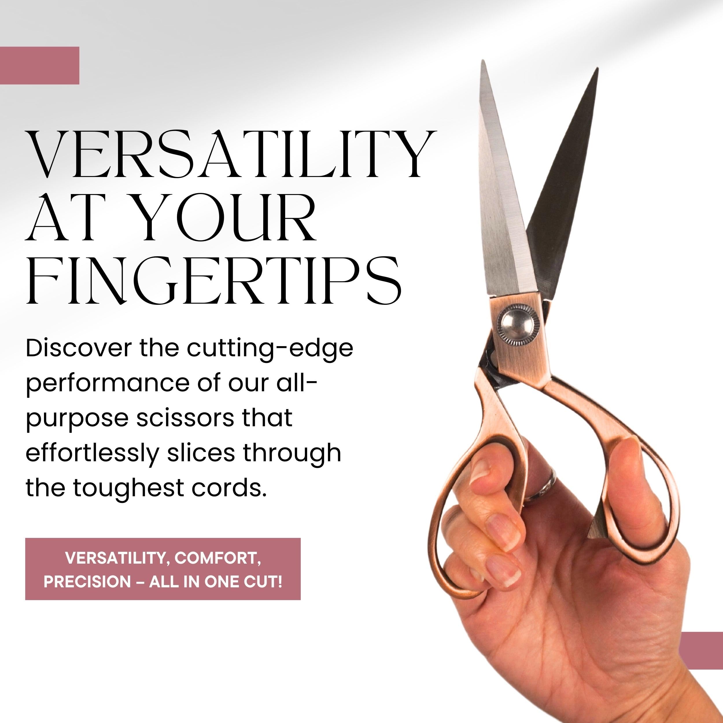 BOCHIKNOT 8-Inch Professional Fabric Scissors - Ultra Sharp Rose Gold Tailoring Shears for Sewing, Crafting & Office Use - Perfect for Cutting Fabric, Ribbons, Paper & DIY Projects