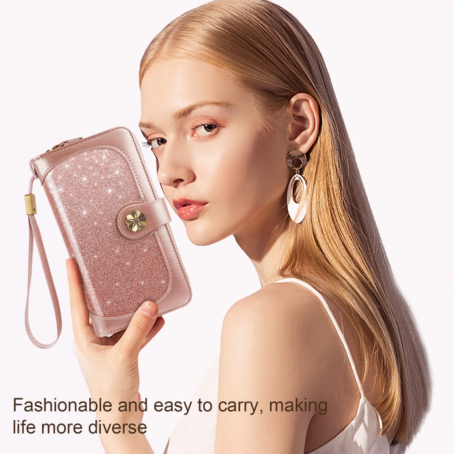 Women's RFID Blocking Leather Wallet - Multi Card Holder & Clutch Purse with Wrist Strap | Slim Organizer for Credit Cards, Cash & ID | Perfect for Travel, Shopping & Everyday Use