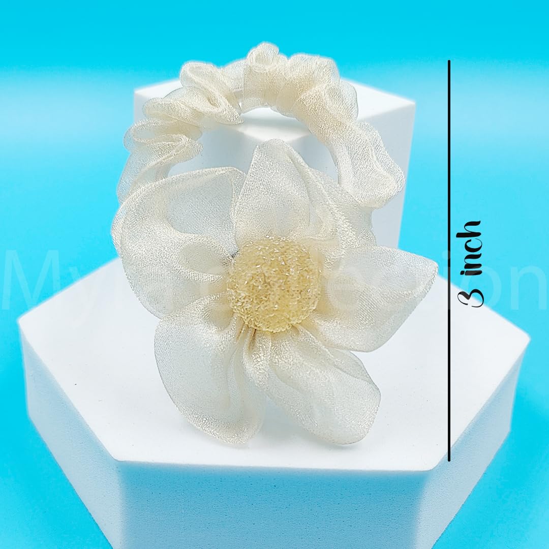 Myra Collection 2-Pack Rhinestone Flower Hair Ties - Soft Fabric Hair Bands for Women & Girls - Shiny Hair Accessories for Parties, Weddings & Everyday Wear