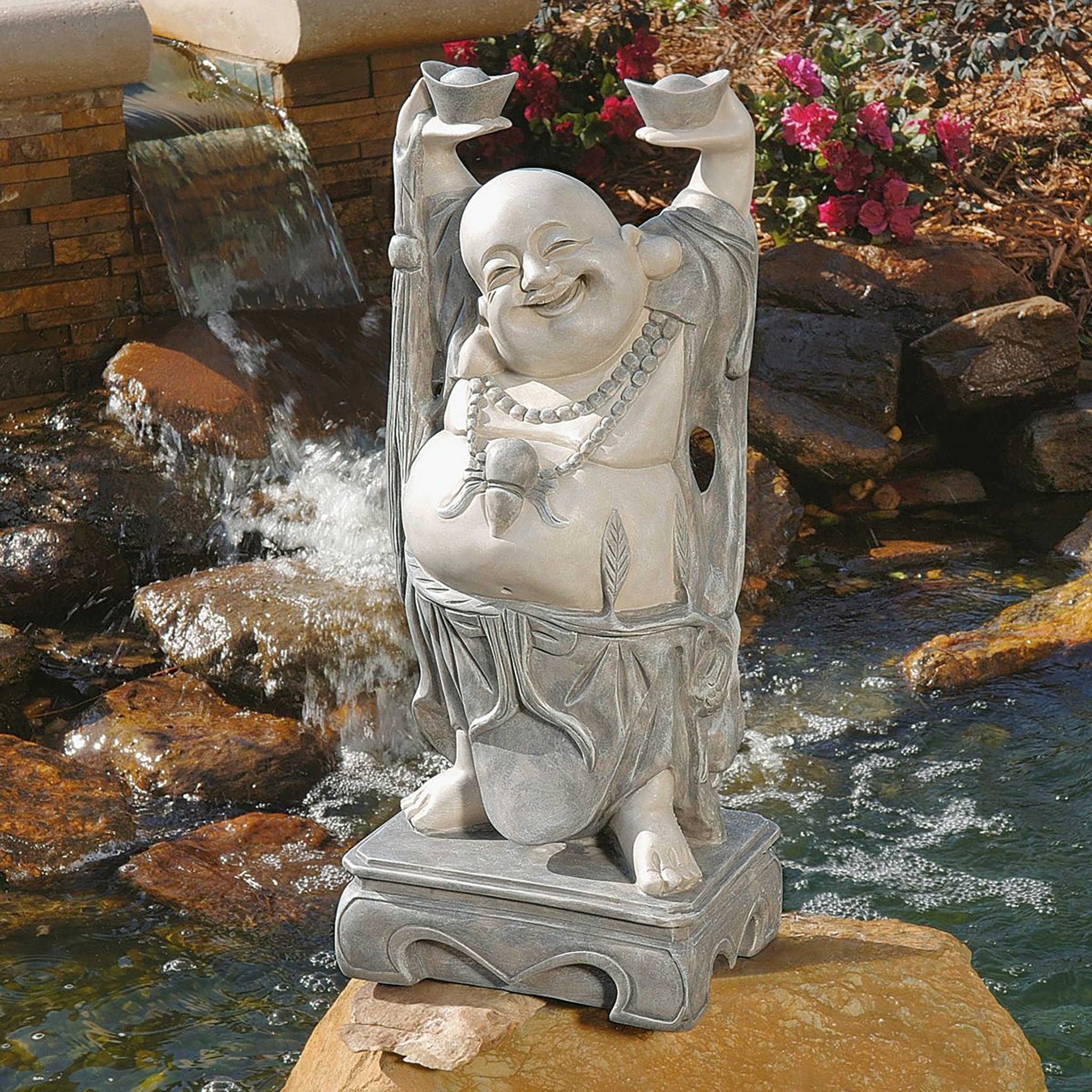 Design Toscano Jolly Hotei Laughing Buddha Statue - 26 Inch Asian Decor for Indoor & Outdoor Garden - Cast Stone Resin with Two-Tone Finish - Perfect for Zen Gardens, Patio Decor, and Home Meditation Spaces