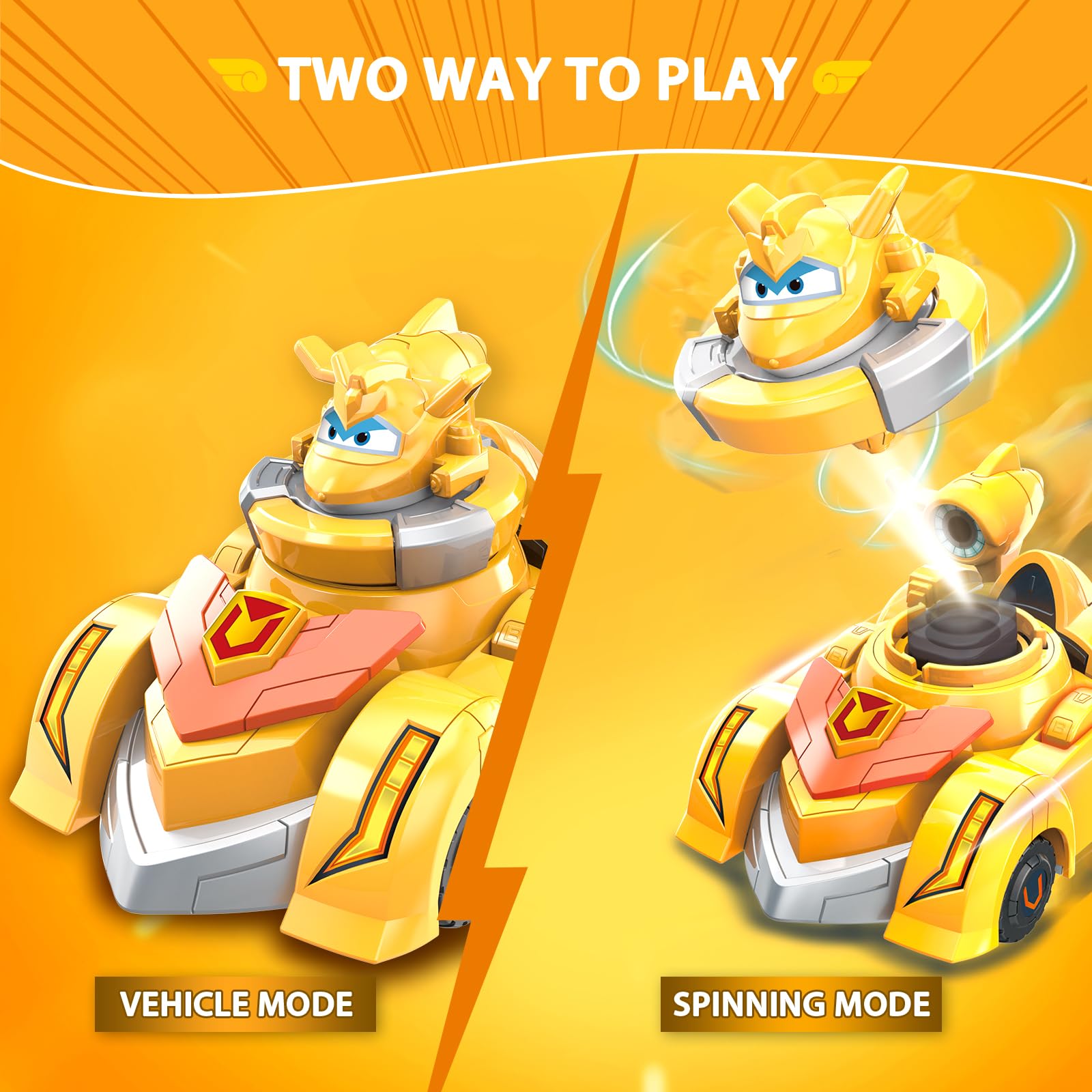Super Wings Race Car Toys for Kids - 2-in-1 Spinning Tops & Vehicle Set with Golden Boy (5 Pack) - Fun Educational Toys for Boys Ages 3-8 - Perfect for Birthday Gifts, Playtime & Racing Games