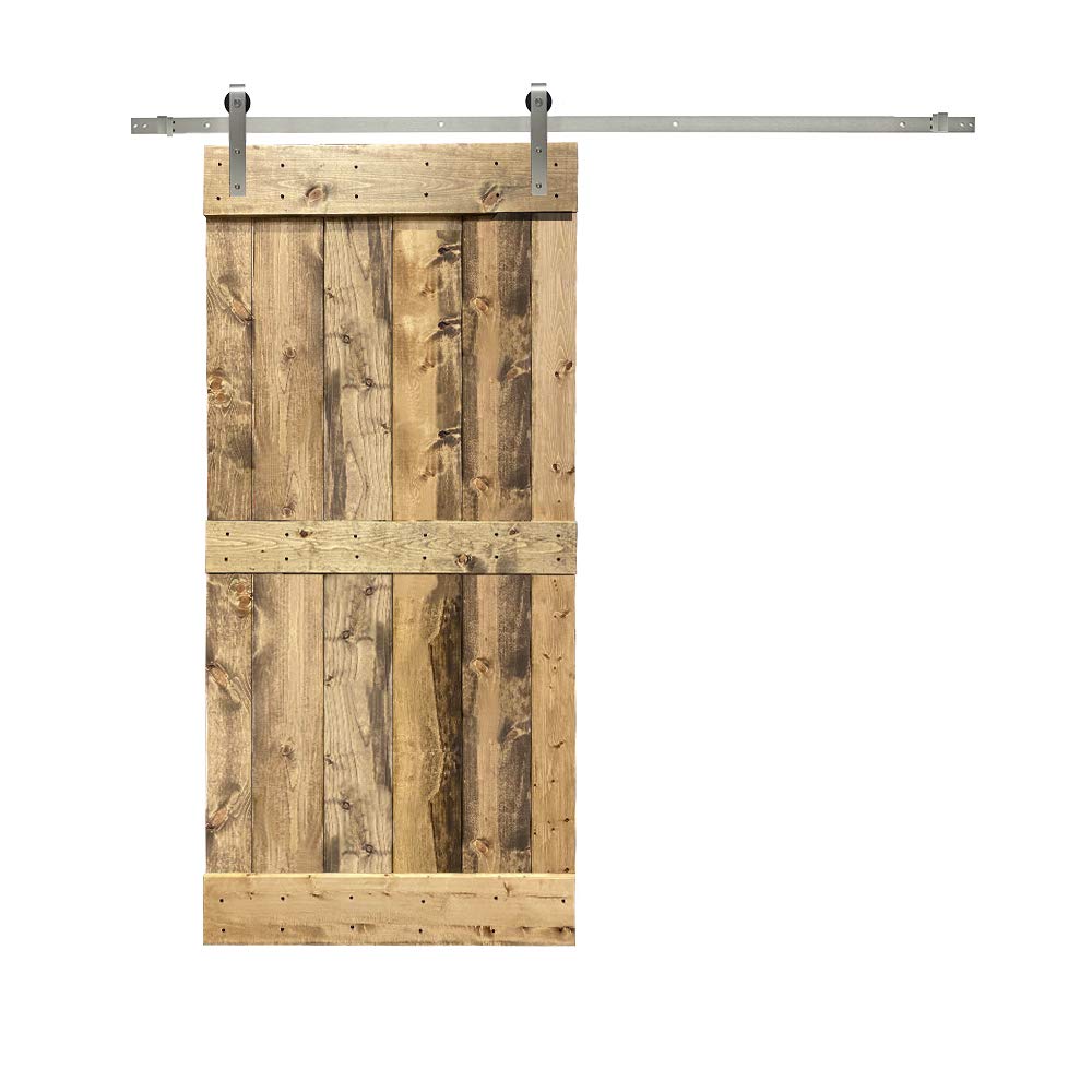 TMS Paneled Wood Weather Oak Stained Mid-Bar DIY Barn Door with Sliding Hardware Kit - Perfect for Bedroom, Closet, or Farmhouse Style Home Decor