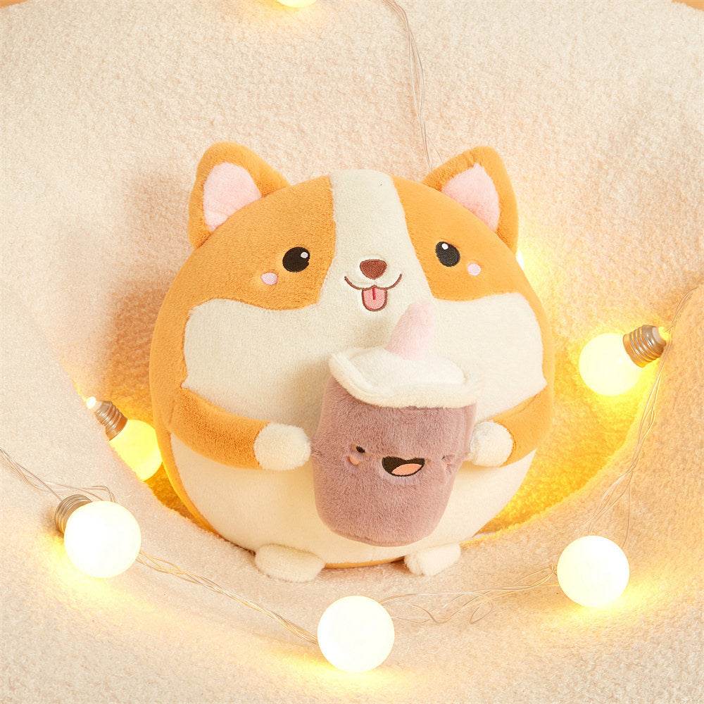 Adorable Boba Drinking Corgi Plush Toy - Cute Kawaii Stuffed Animal for Tea Lovers, Gift for Anime Fans & Home Decor (Perfect for Bedroom, Office & Gifts)
