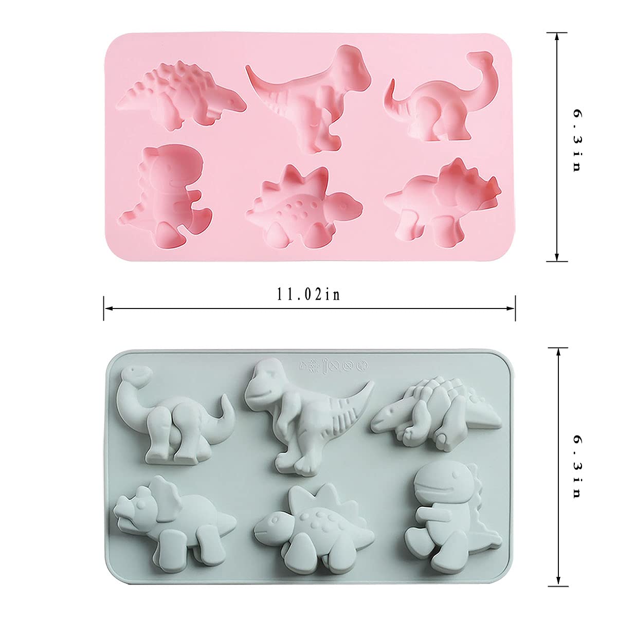 Dinosaur Silicone Mold Set - 2Pcs Chocolate & Jello Molds for Kids, Dinosaur Cake Pan, Candy & Soap Molds for Baking & Crafts (Pink & Gray) - Perfect for Birthday Parties, DIY Treats & Kids' Cooking Activities