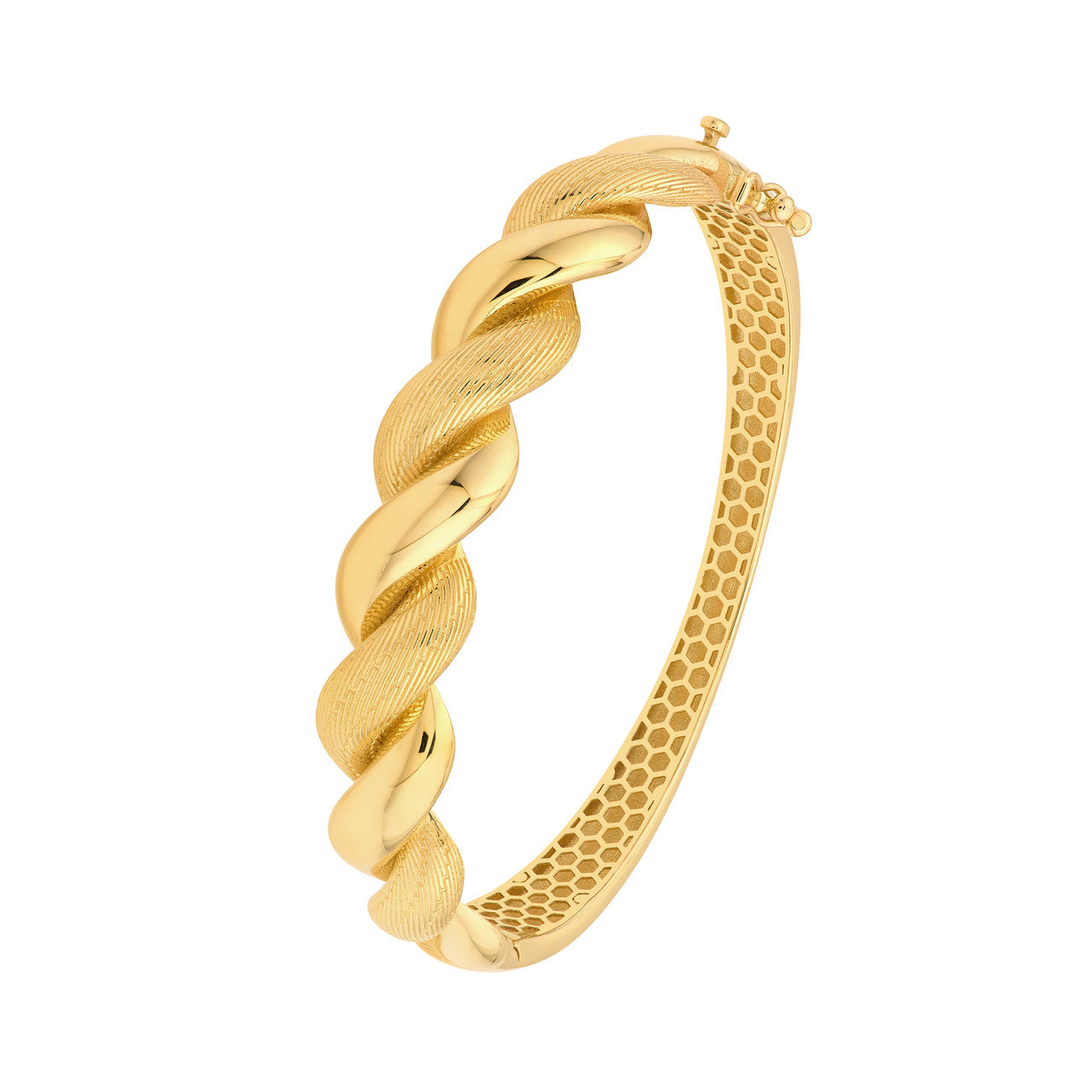 14K Yellow Gold Textured & Polished Twisted Bangle Bracelet for Women - Elegant Stackable Jewelry for Everyday Wear, Parties & Special Occasions