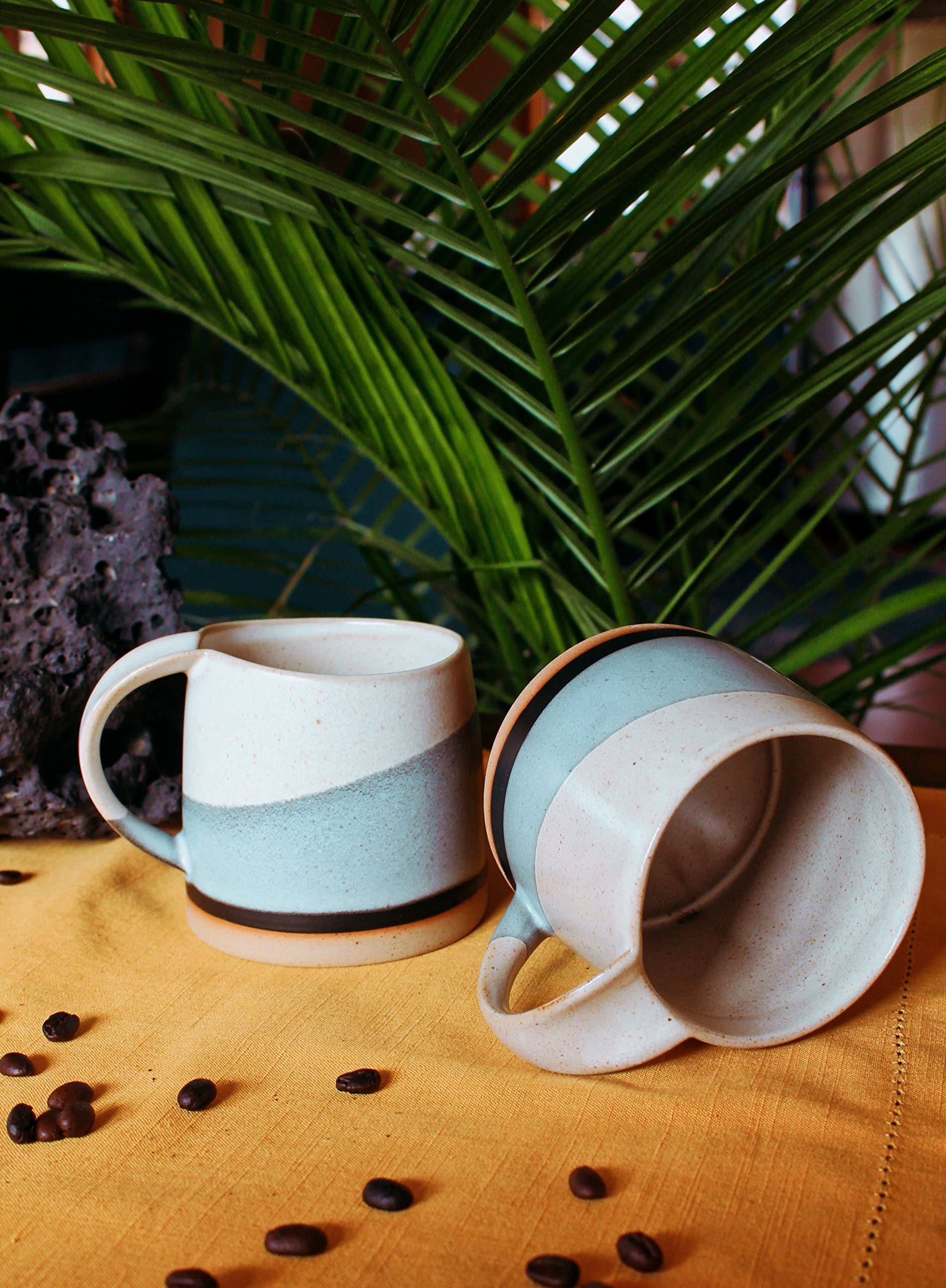 Vintage Japanese Style Ceramic Coffee Mug Set - 2 Pack 12oz Stoneware Cappuccino & Matcha Cups - White Glazed Tea & Coffee Mugs for Home, Office, Gift Giving - Eco-Friendly Durable Dishwasher Safe