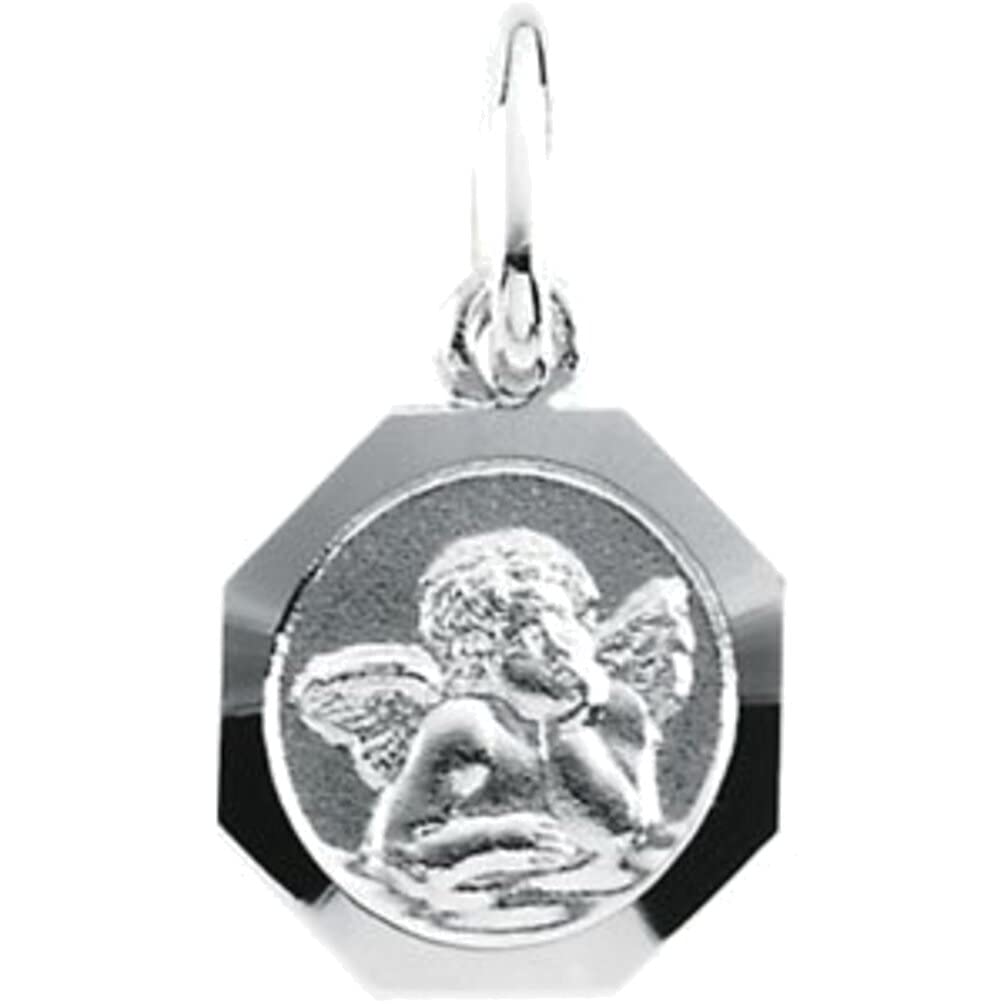 Bonyak 14k White Gold 8mm Angel Pendant Necklace - Elegant Religious Jewelry Gift for Women - Perfect for Baptism, Christmas & Special Occasions