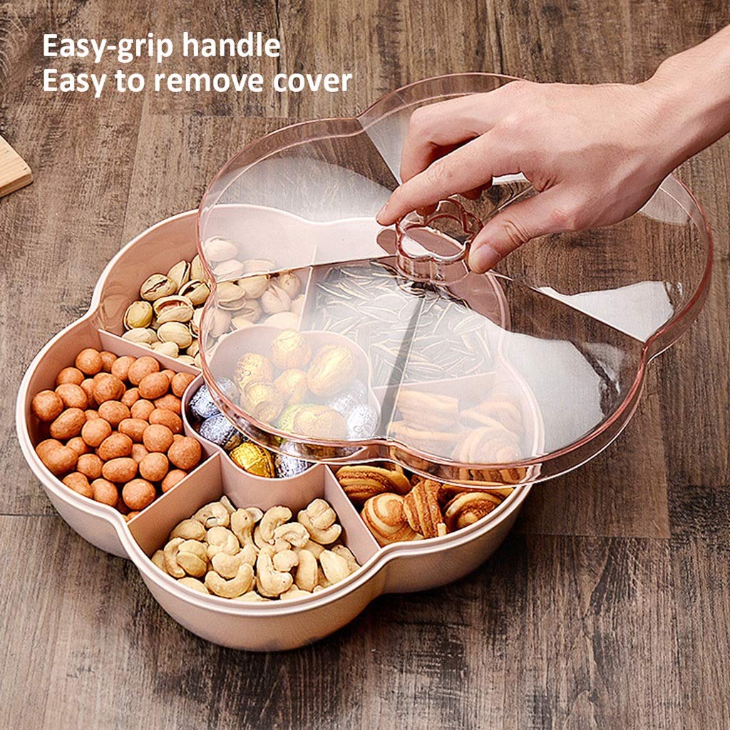 Durable Flower-Shaped Snack Serving Tray with Lid - Perfect for Nuts, Candy & Dried Fruits | Elegant Storage Box for Kitchen, Party & Home Decor