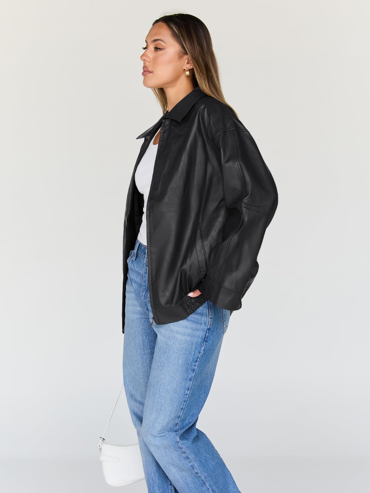 Trendy Queen Women's Faux Leather Motorcycle Jacket - Oversized Plus Size Biker Coat for Fall Fashion 2024 | Stylish Outerwear for Casual Wear, Night Out & Street Style