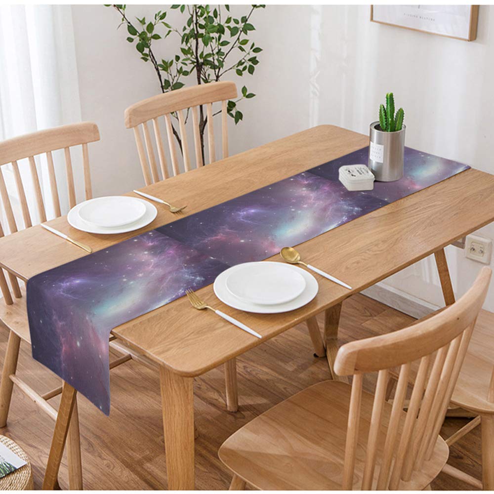 Swono Space Nebula Table Runner - Abstract Cosmic Supernova Design, Cotton Linen Kitchen Tablecloth for Coffee & Dining Tables (14x72 Inches) | Non-Slip, Washable | Perfect for Dinner Parties, Holiday Decor & Boho Home Decor