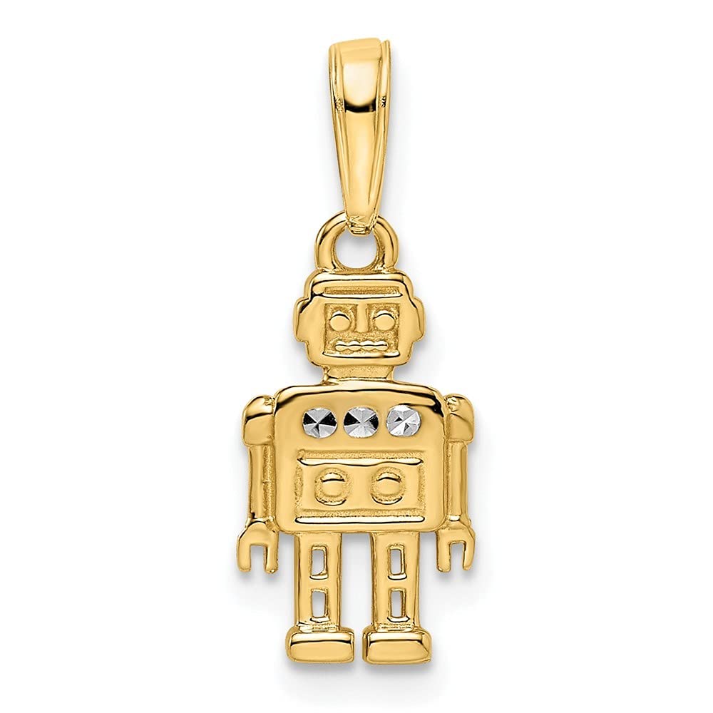 14K White Rhodium Sparkle Cut Robot Pendant Necklace for Women - Elegant Jewelry Gift for Birthday, Anniversary & Valentine's Day - Perfect for Casual Wear, Parties & Special Occasions