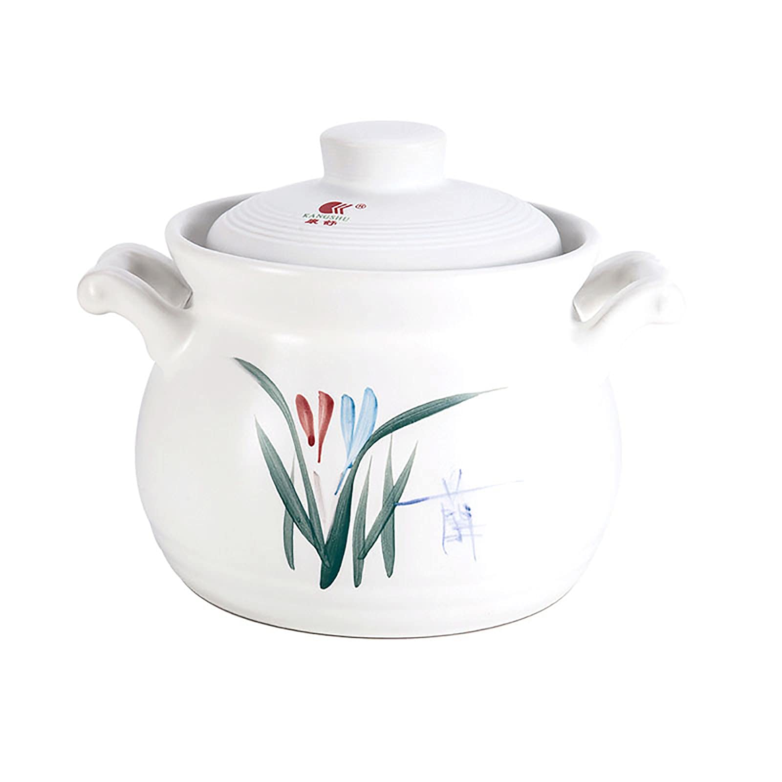 Large Ceramic Stockpot Casserole - 7x6 Inch Retro Enameled Clay Pot for Stovetop, Nonstick Nutritious Stew Pot for Chicken Noodle Soup & Hearty Meals - Perfect for Family Dinners & Holiday Cooking (White, 17.5x14.5cm)