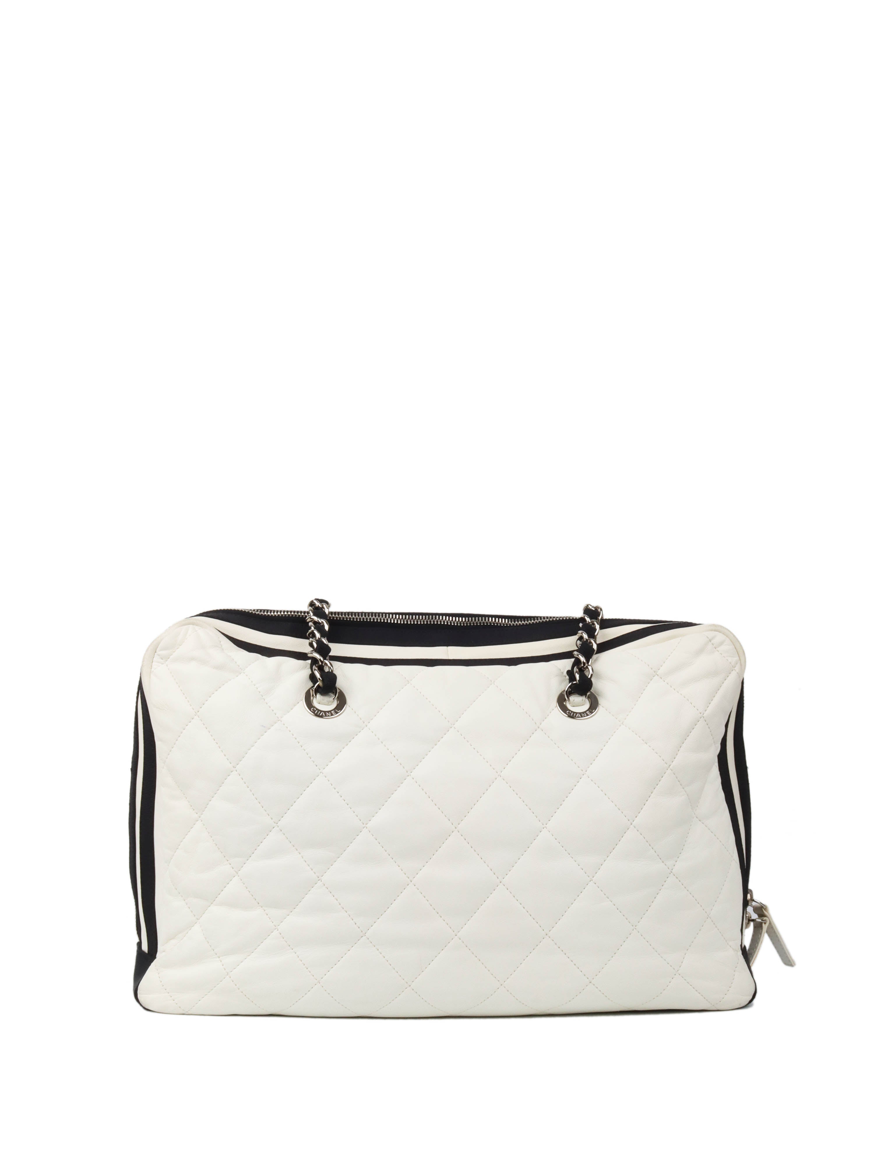Chanel White Leather Bowling Bag for Women | Luxury Designer Handbag | Perfect for Everyday Use, Travel & Shopping