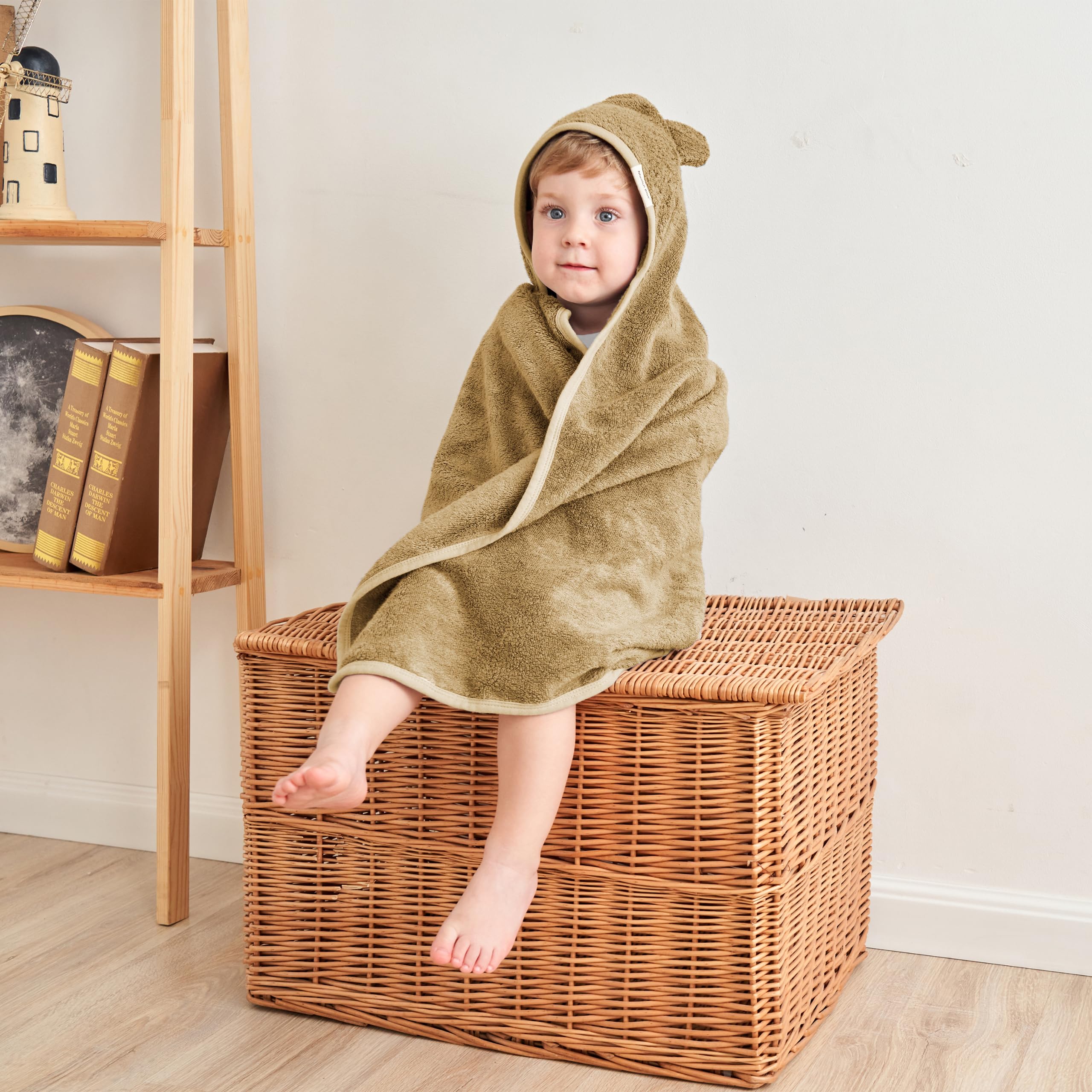 Soft Baby Bath Towel with Cute Bear Ears - 600 GSM 35x35 Inch Cozy Toddler Towel for Boys & Girls - Newborn, Infant & Toddler Hooded Towel (Brown Sugar) - Perfect for Bath Time, Swimming & Spa Days