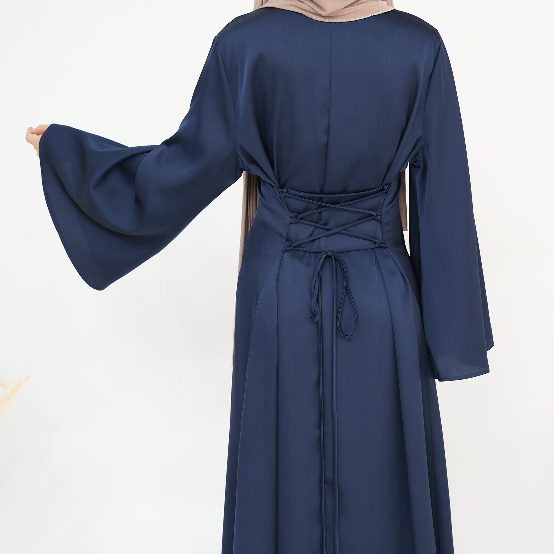 Elegant Calista Trumpet Sleeves Satin Dress in Denim Blue - Perfect for Weddings, Parties & Special Occasions