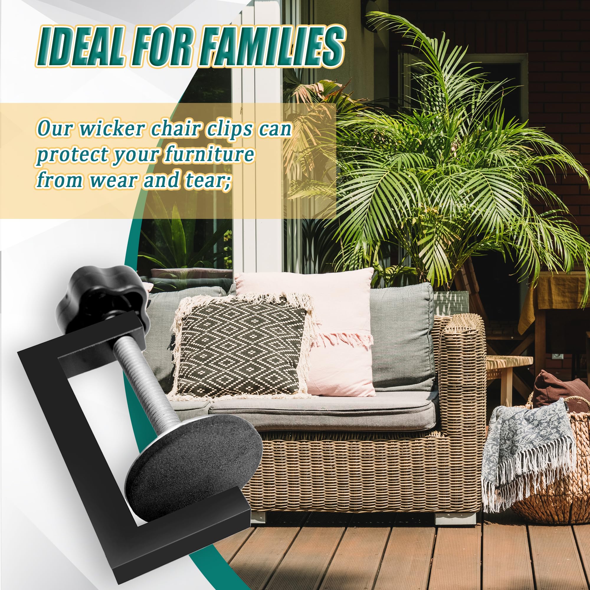 10 Pcs Adjustable Patio Furniture Clips - Heavy Duty Outdoor Wicker Sofa Connectors for Rattan Sectional & Couch - Secure Black Furniture Clamps to Keep Chairs Together - Perfect for Garden, Deck, and Poolside Use
