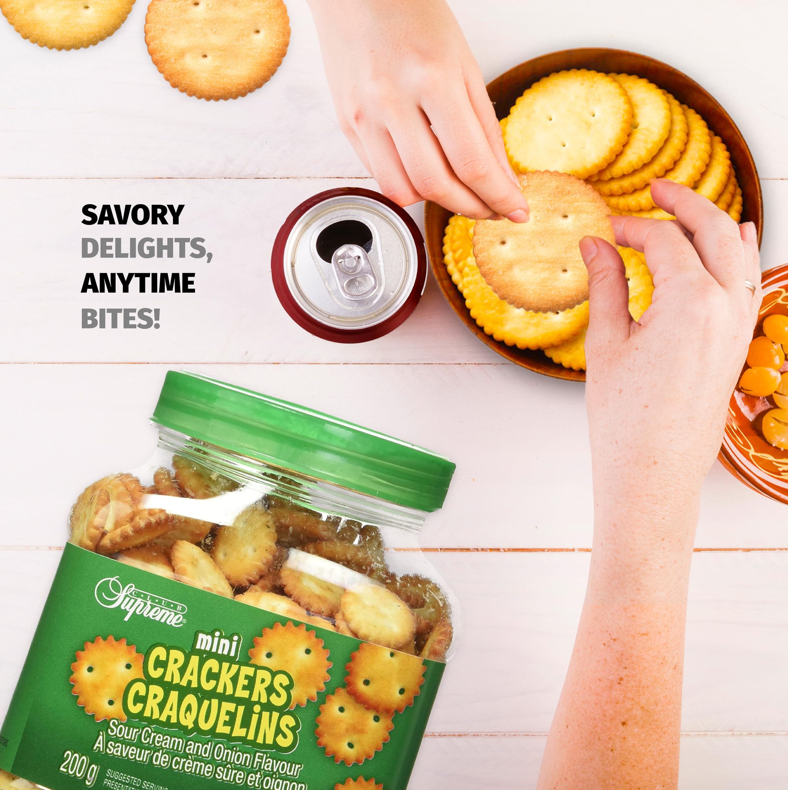 Club Supreme Premium Mini Crackers - Sour Cream & Onion Flavor, Buttery Crispy Snacks (200g) | Perfect for Parties, School Lunches & On-the-Go Snacking