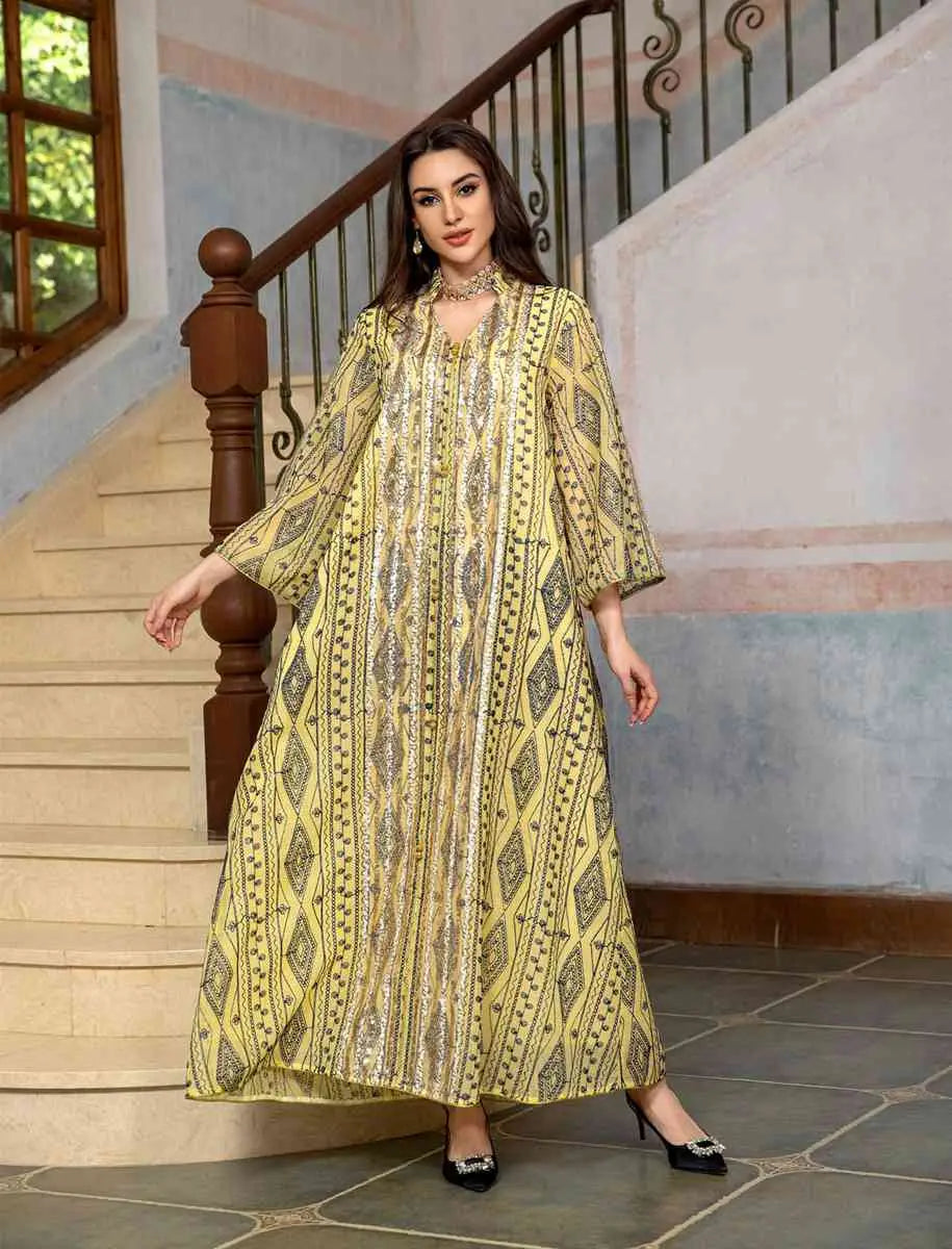 Elegant Eid Dress for Women - Sparkling Sequins & Embroidery Kaftan Caftan - Perfect for Eid Celebrations, Parties, and Special Occasions