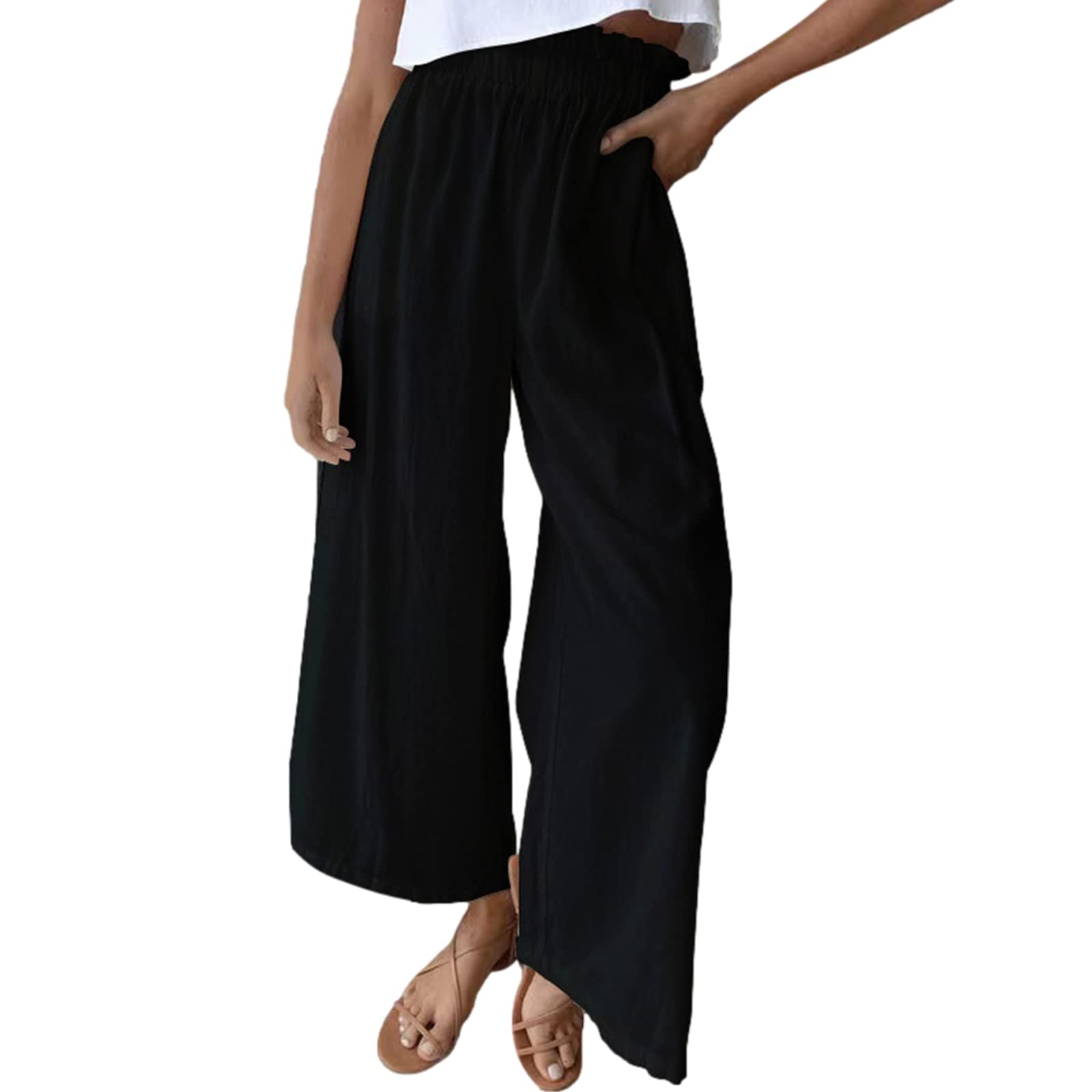 GuliriFei Women's High Waist Wide Leg Palazzo Pants - Solid Color Business Casual Office Dress Pants with Pockets | Perfect for Work, Travel & Everyday Wear