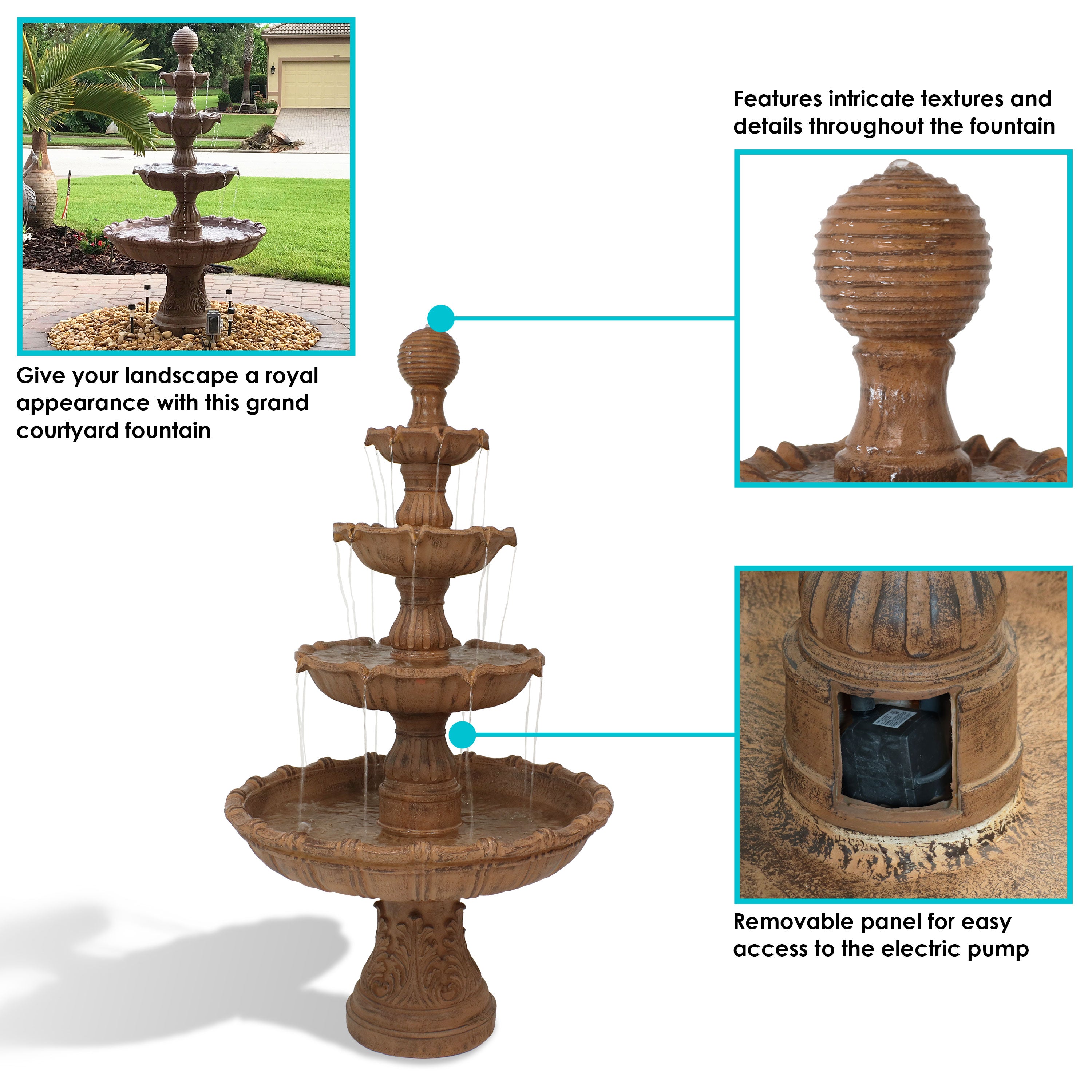 Large 3-Tier Ball Outdoor Water Fountain with LED Lights - 80