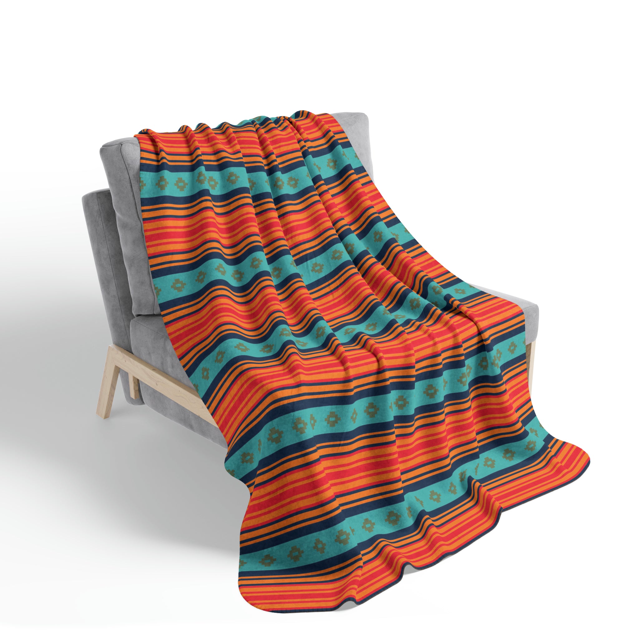 Soft Fleece Sherpa Blanket with Southwestern Rio Grande Print - Warm Cozy Throw for Couch, Bed & Travel - Available in 2 Sizes