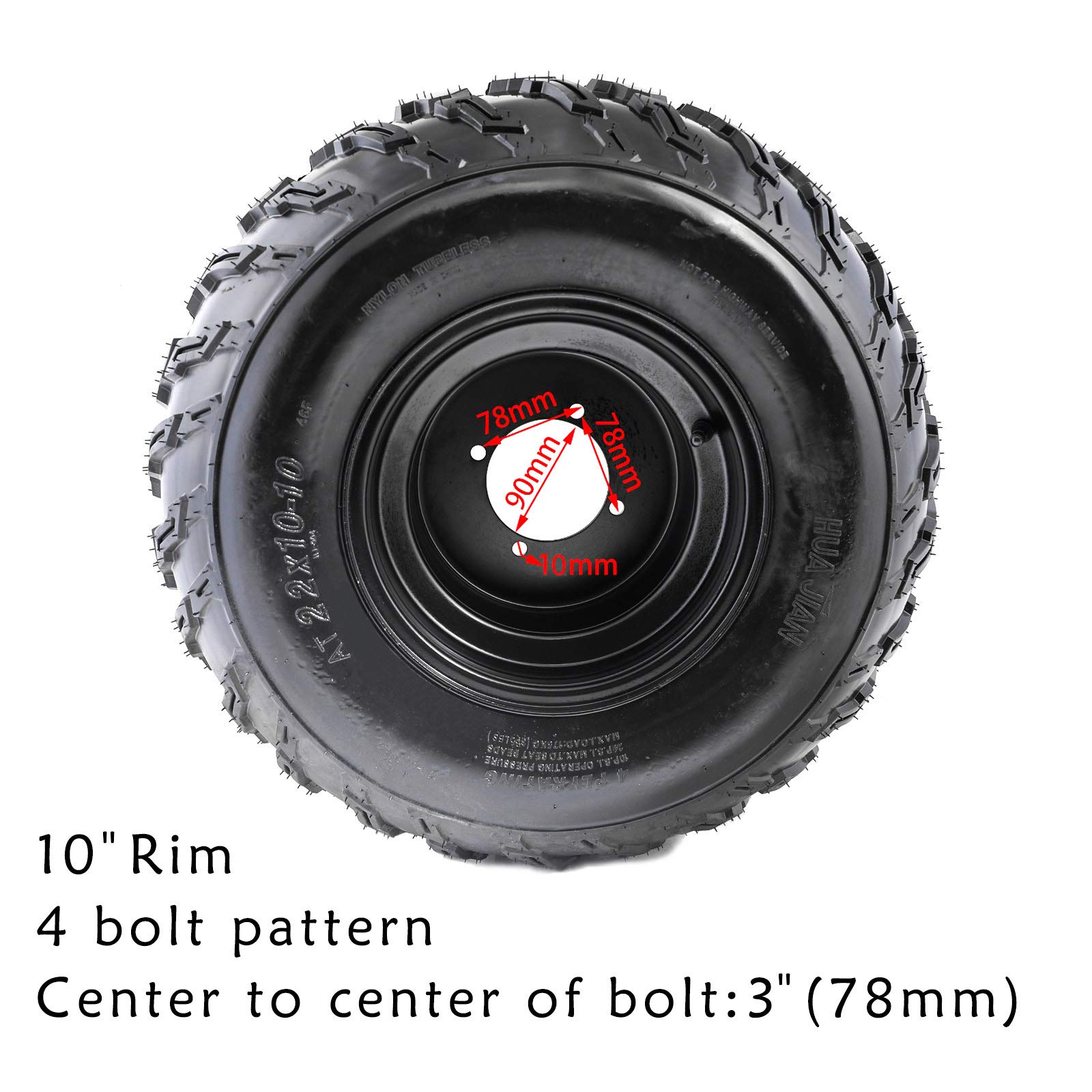 22x10-10 ATV Tires with Rims - Tubeless Tires for Go Kart, UTV & Quad Bike | Off-Roading, Trail Riding & Mud Racing