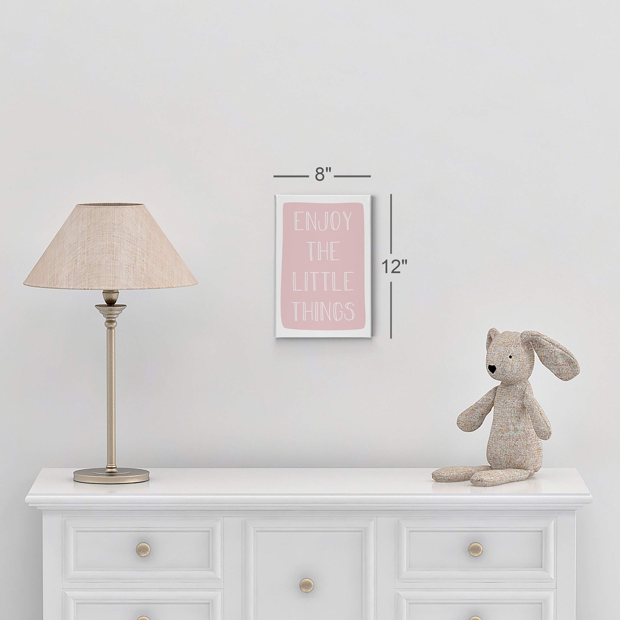 Smile Art Design 'Enjoy The Little Things' Lettering Pink Canvas Print - 40x30 Inch Ready to Hang Wall Art for Kids Room, Nursery & Baby Room Decor - Made in USA | Perfect for Birthday Gifts & Bedroom Decoration
