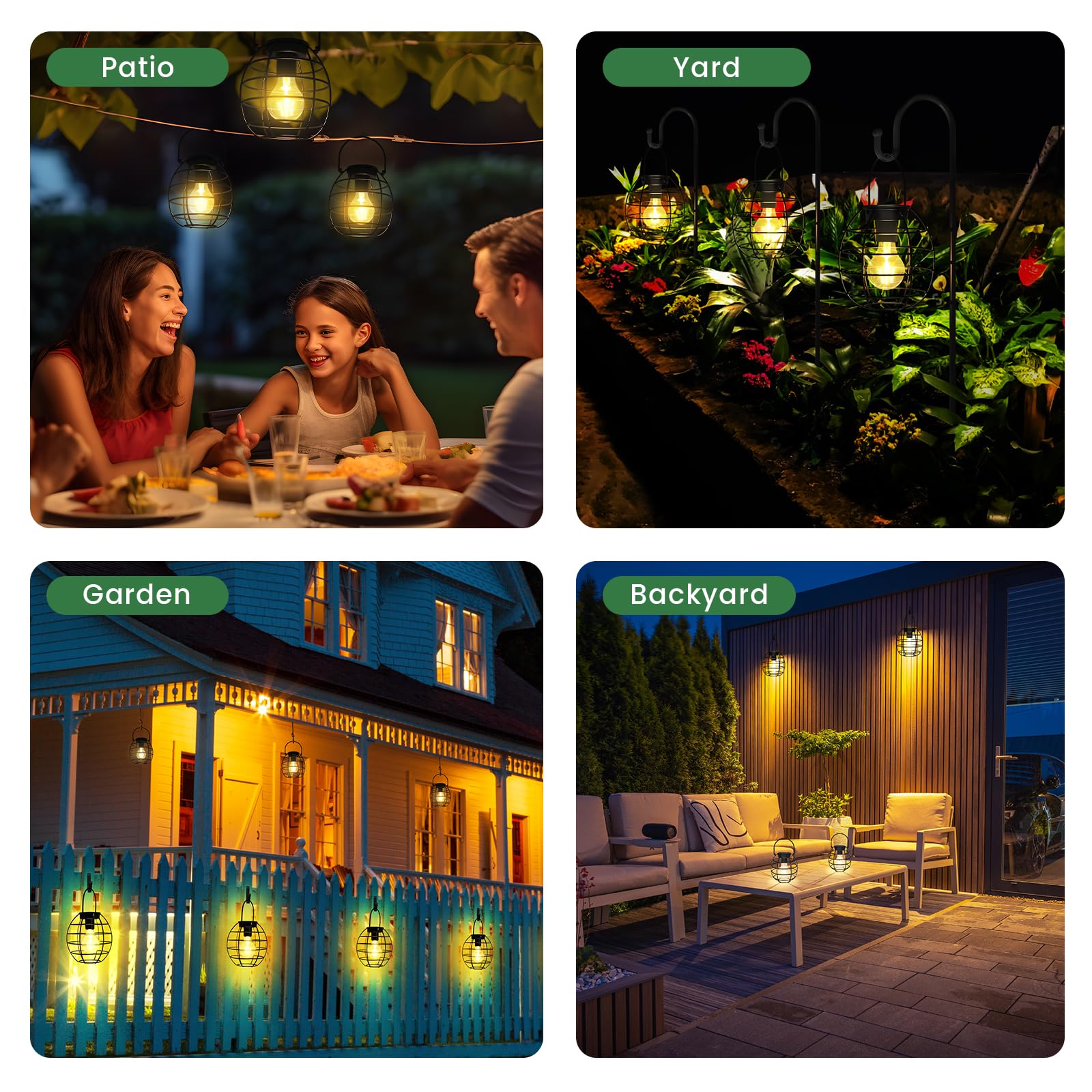 Shumi 2 Pack Solar Hanging Lanterns - Waterproof Metal Outdoor Solar Lights for Garden, Yard, Patio, Pathway & Tabletop Decoration - Solar Powered LED Lanterns for Romantic Ambiance, Evening Parties & Outdoor Dining