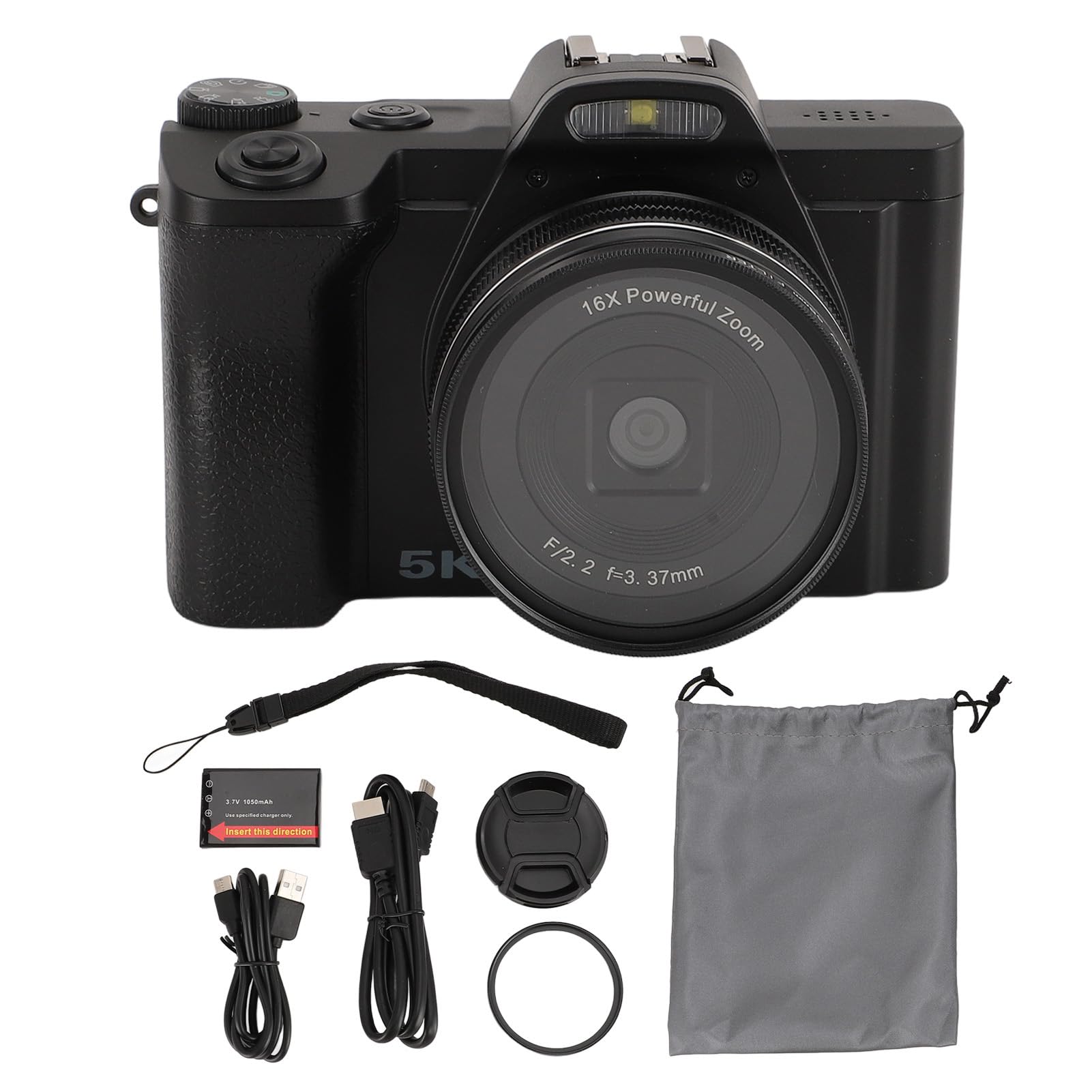 5K Digital Camera for Photography & Vlogging - 48MP Autofocus Camera with 58mm UV Lens, 16X Zoom, 3.5