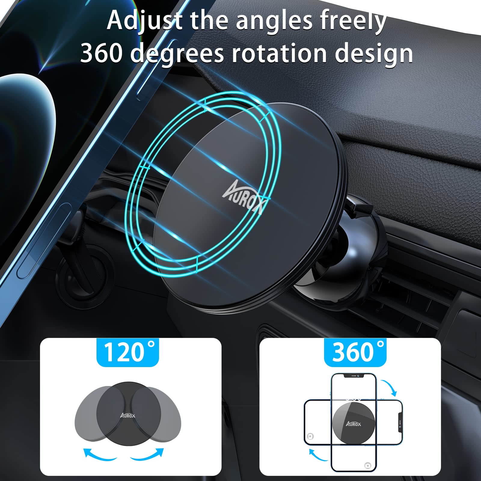 Magnetic Car Phone Holder for iPhone 15 14 13 12 Series - 360° Adjustable Magsafe Compatible Air Vent Phone Mount - Secure Hands-Free Driving (Black) | Perfect for GPS Navigation, Music Control & Safe Commuting