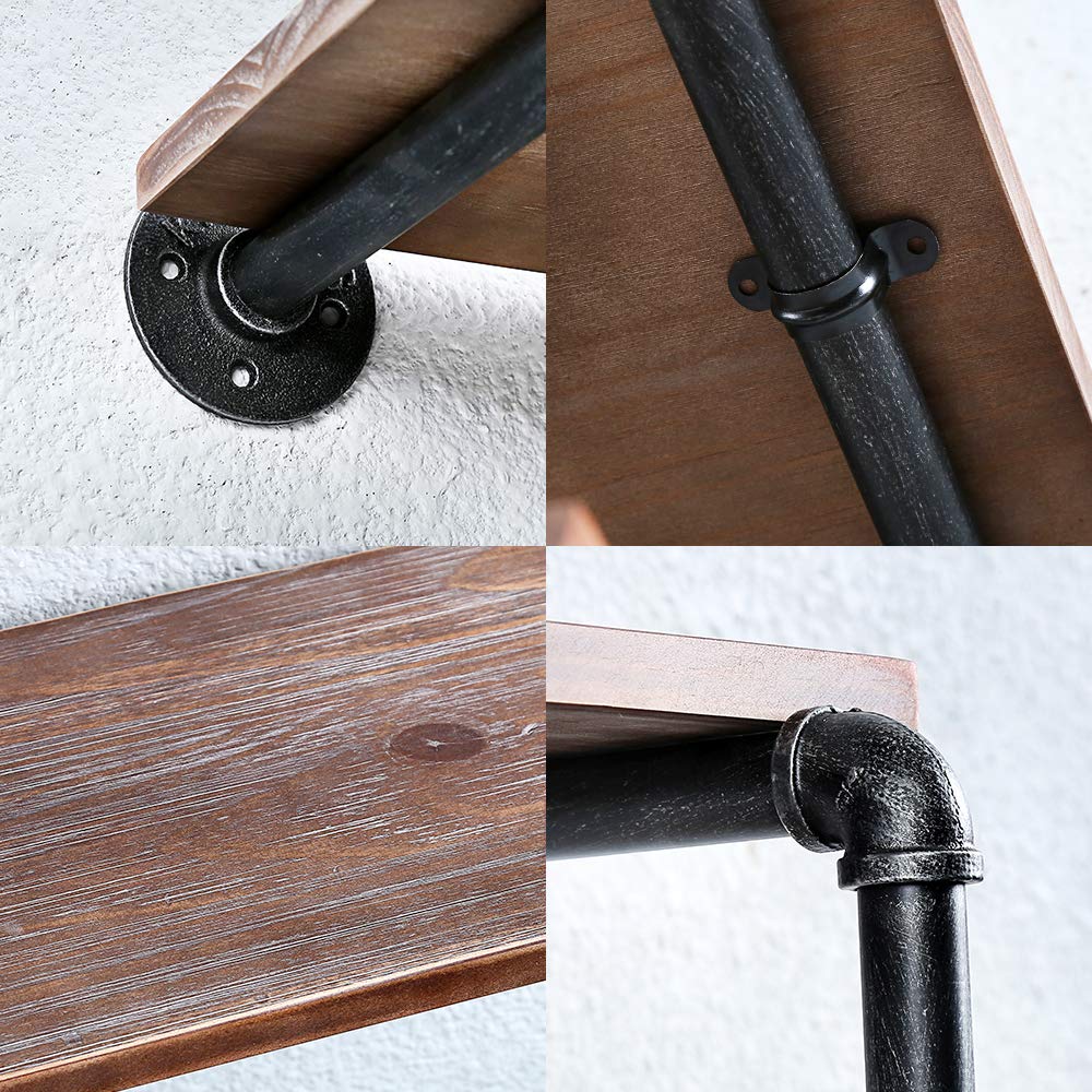 Industrial Pipe Floating Shelves for Wall - 42 Inch Rustic Wood and Metal Wall Mounted Shelving, 2 Tier Hanging Book Shelf - Perfect for Living Room, Bedroom, Office Storage and Display