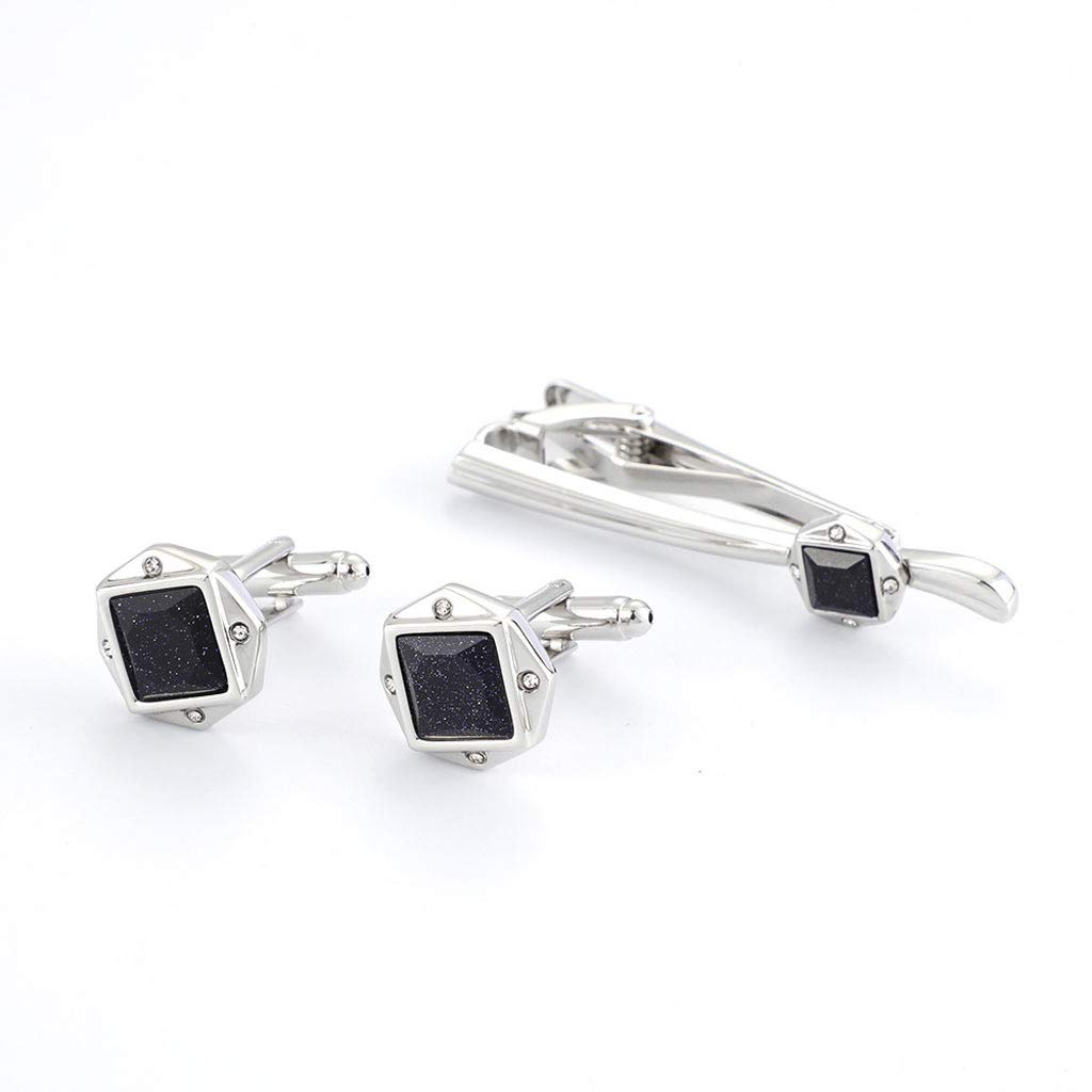 YFQHDD Geometric Elegant Cufflinks & Tie Clip Set for Men - Premium Stainless Steel Dress Shirt Accessories for Weddings, Business Meetings & Formal Events