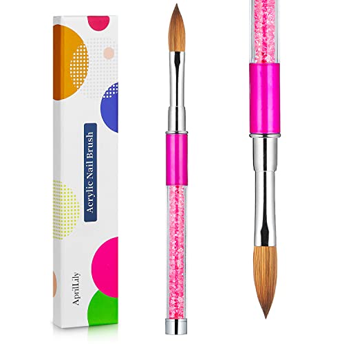 AprilLily Professional Acrylic Nail Brush Size 6 - 100% Pure Kolinsky Hair with Pink Rhinestone Handle & Oval Ferrule | Perfect for Acrylic Nail Application, Nail Art & Salon Use