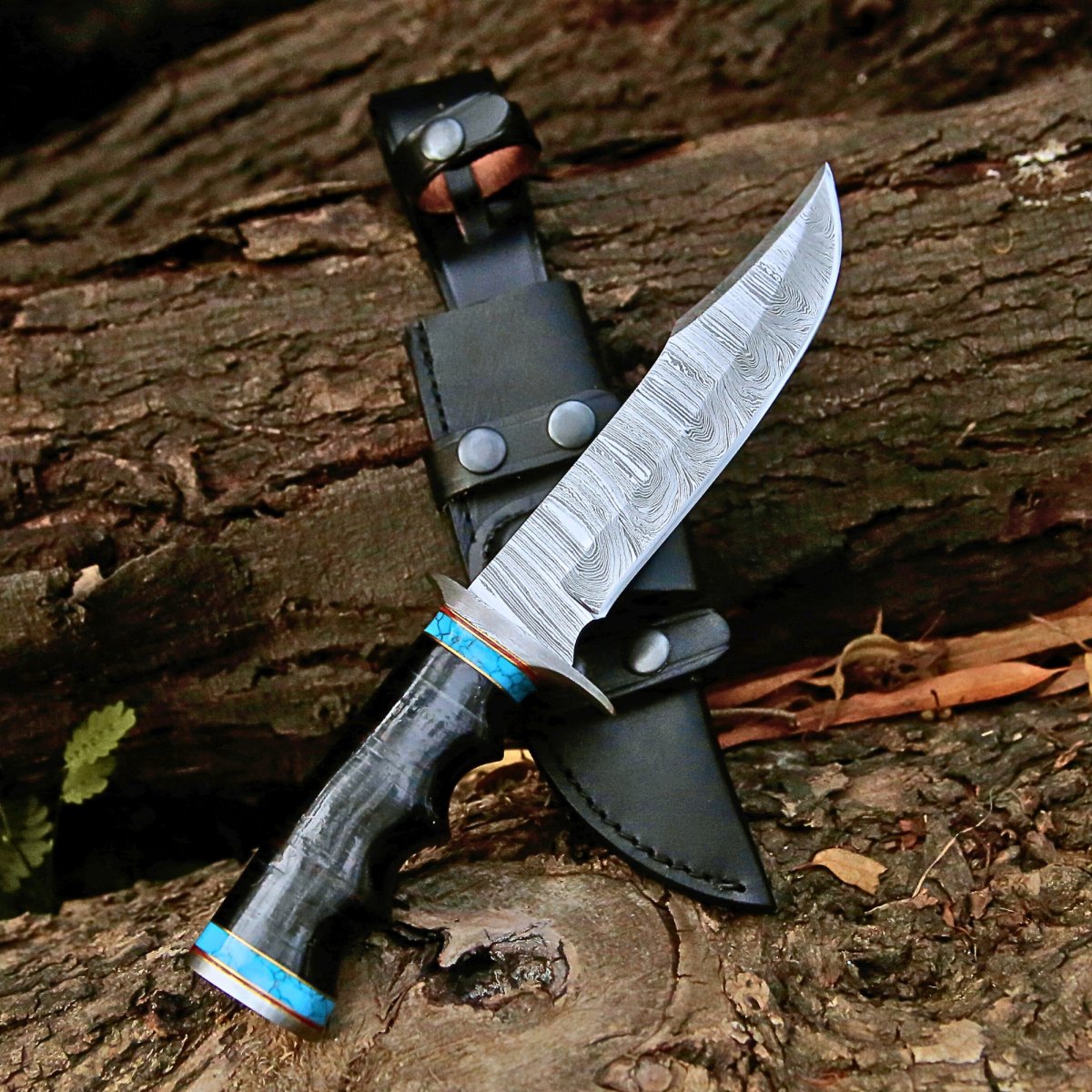 Premium Survival Bowie Knife with Stacked Leather Handle - Tactical Hunting Knife for Outdoor Adventures, Camping & Bushcraft