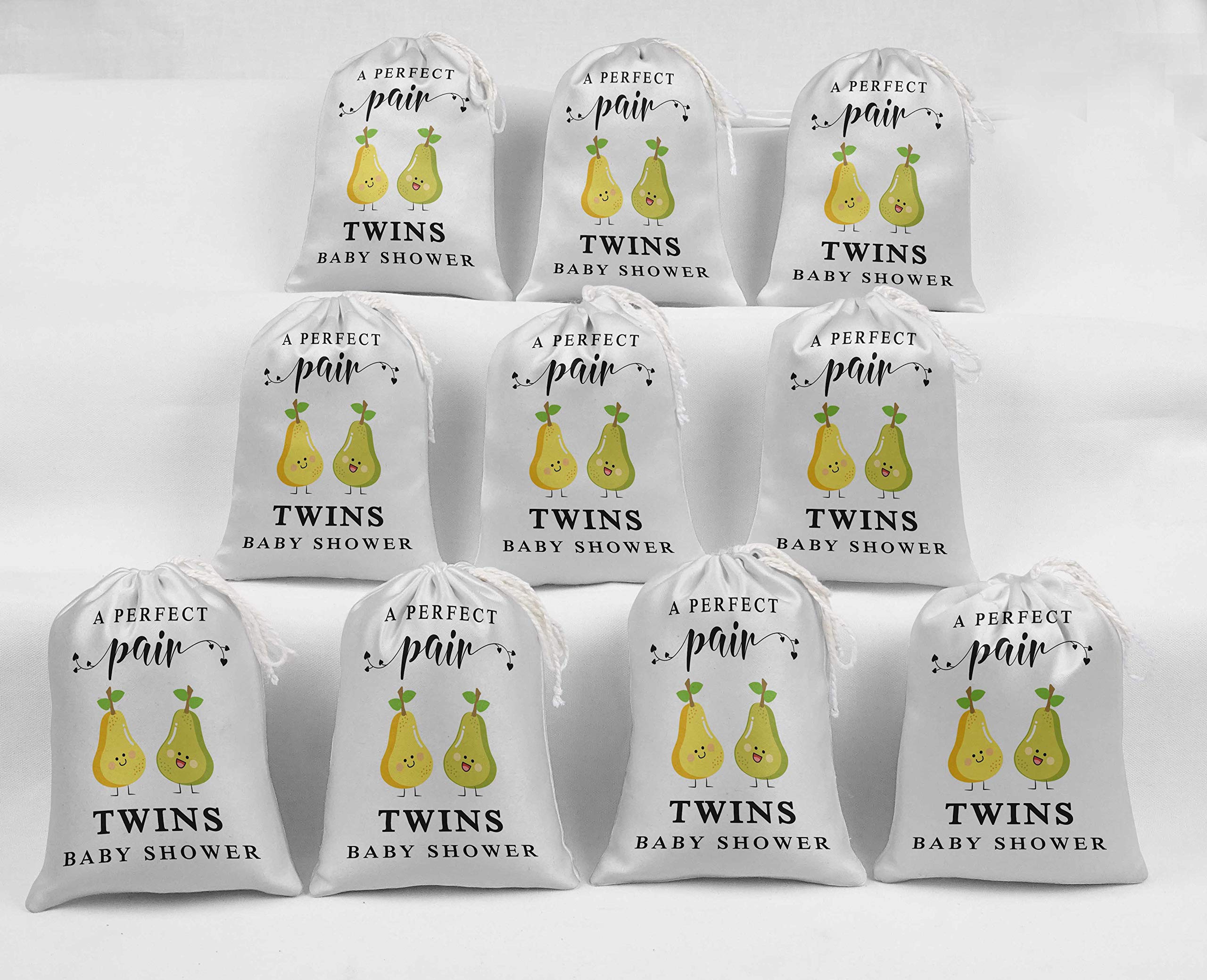 White Twins Baby Shower Party Supplies - 15pcs Gift Pouches & Favor Candy Bags for Gender Reveal, Newborn Celebration & Birthday Party Decorations