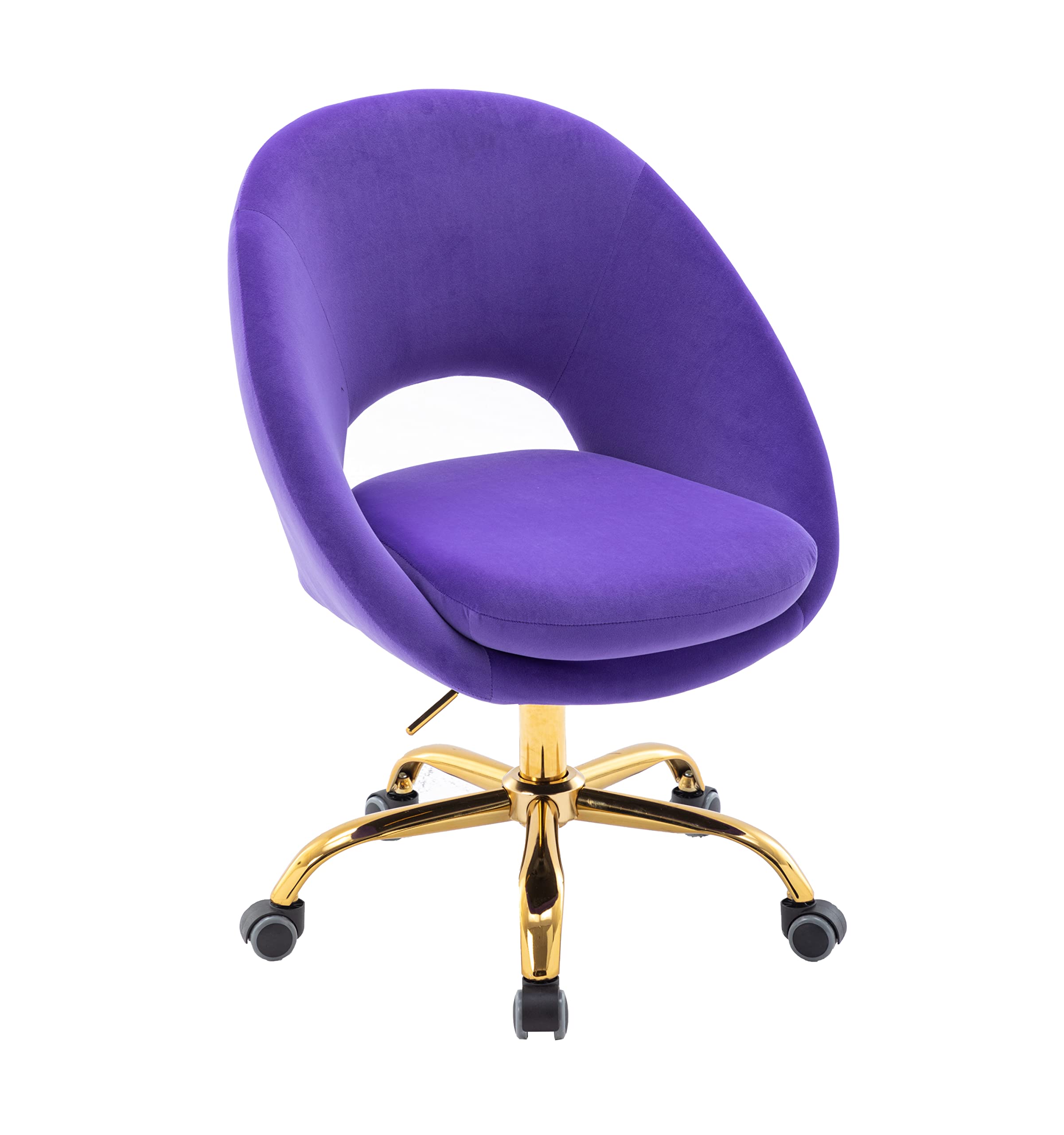 Modern Velvet Home Office Chair - Adjustable Swivel Desk Chair with Wheels for Living Room, Bedroom & Makeup Vanity - Ergonomic Task Chair (Purple) - Perfect for Remote Work, Gaming & Beauty Stations