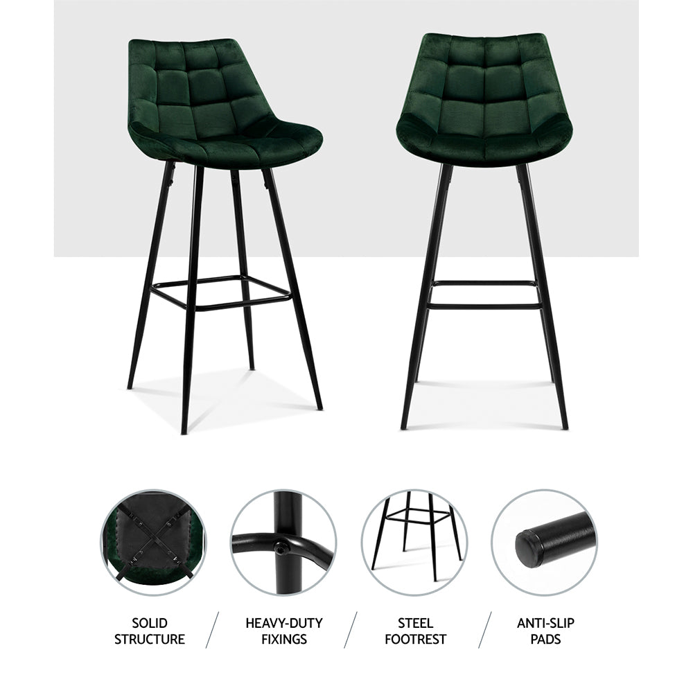 Luxury Green Velvet Bar Stools Set of 2 - Modern Counter Height Swivel Stools for Kitchen Island, Dining Room & Home Bar Decor